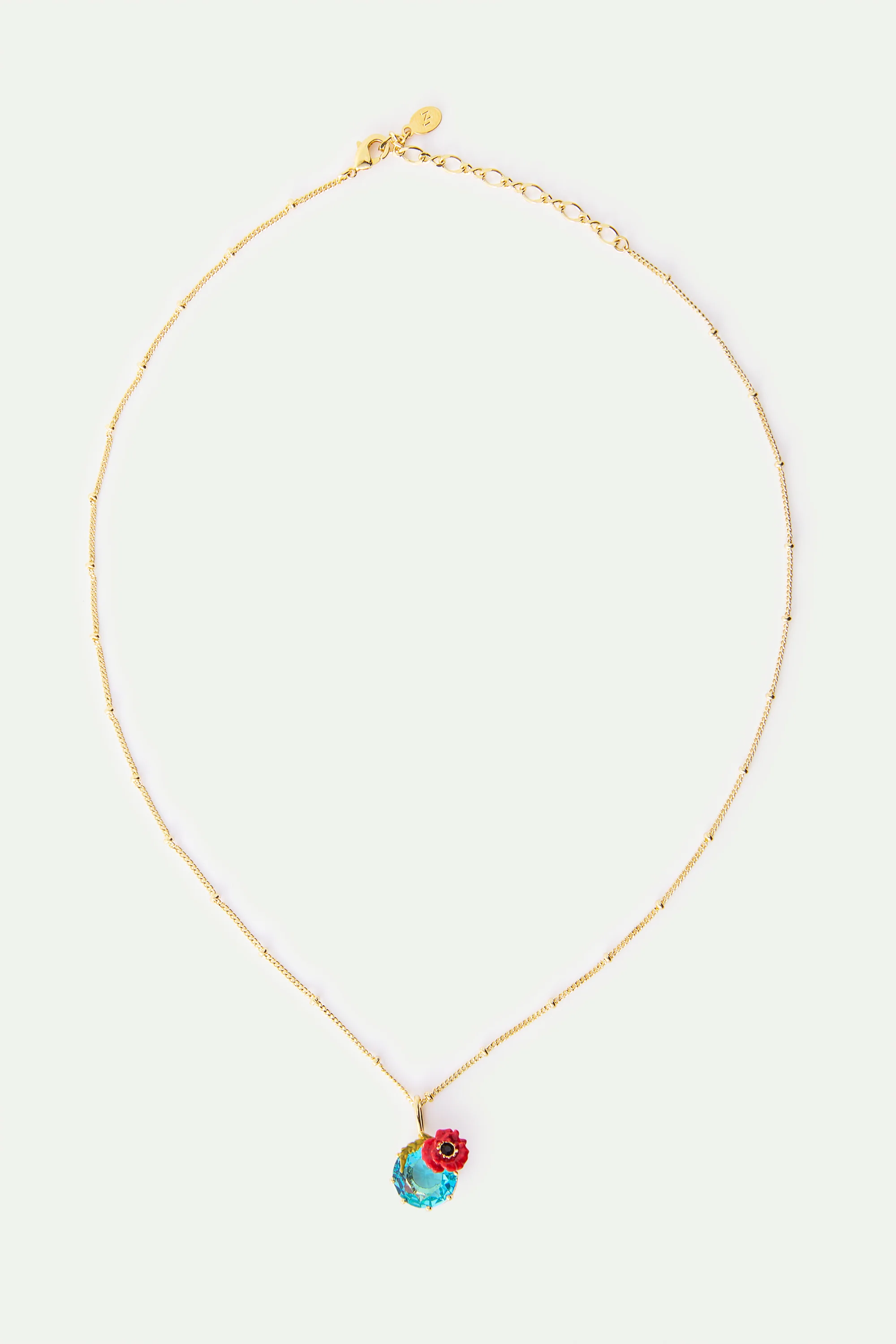 Collier pendentif pierre ronde bleue et coquelicot - Image 3