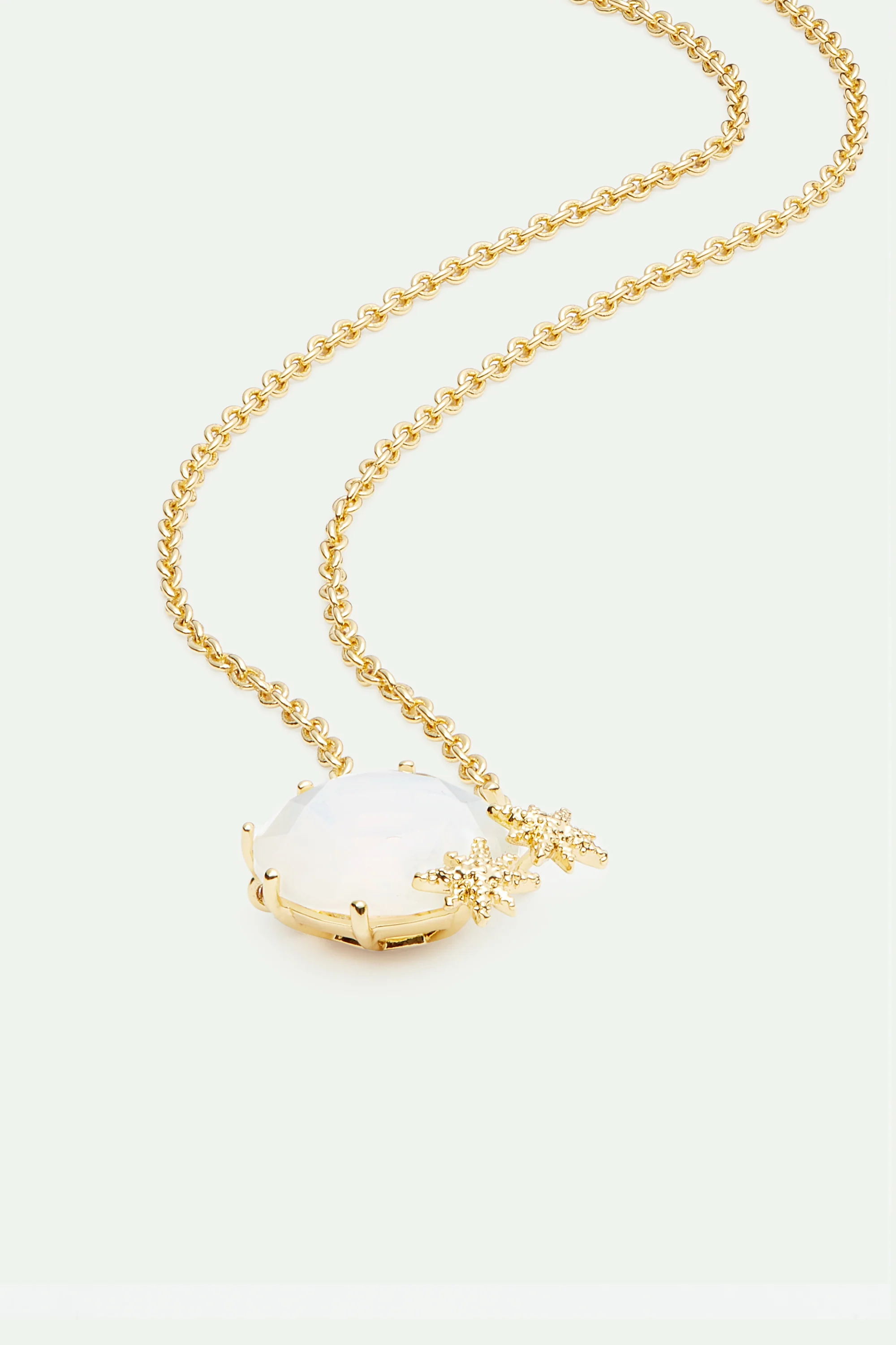 Collier pendentif pierre ronde La Diamantine blanc opalescent et fines étoiles - Image 2