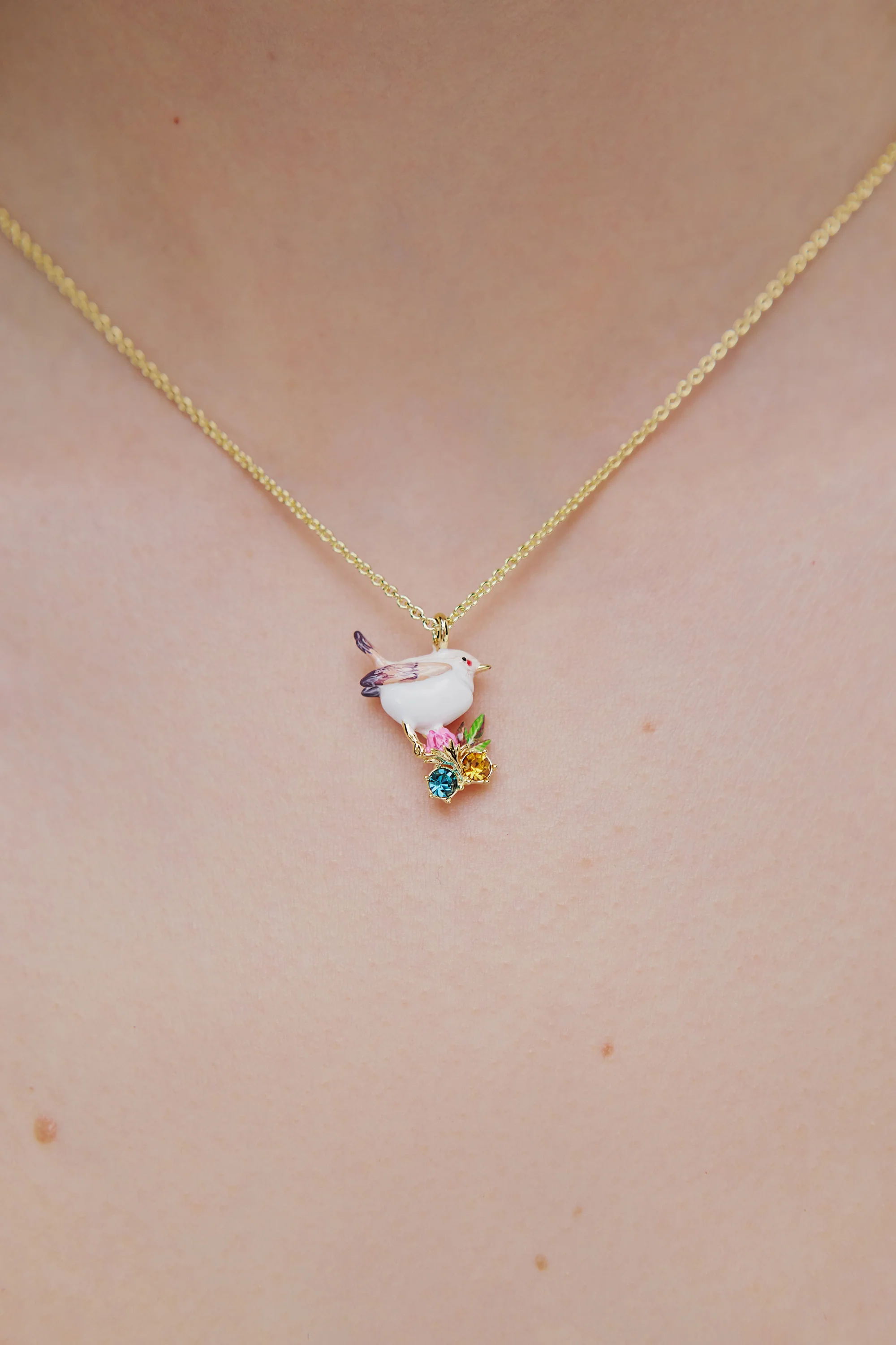 Collier pendentif plectrophane des neiges, bouton de rose et cristaux - Image 2