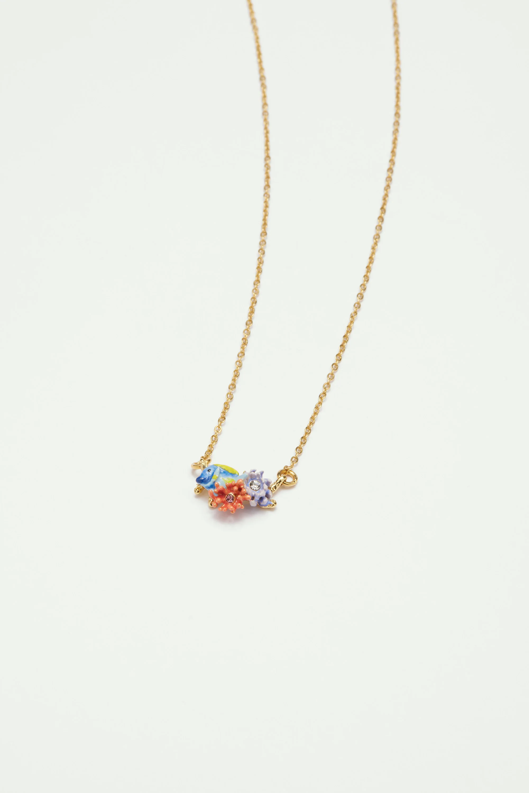 Collier pendentif poisson bleu et anémone rose - Image 3