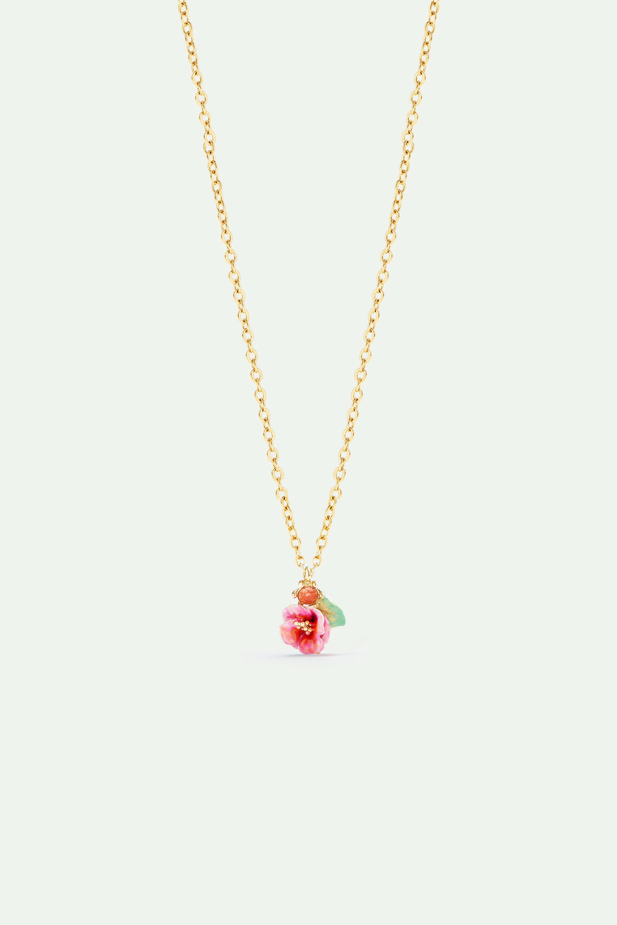 Collier pendentif rose et cristal facetté