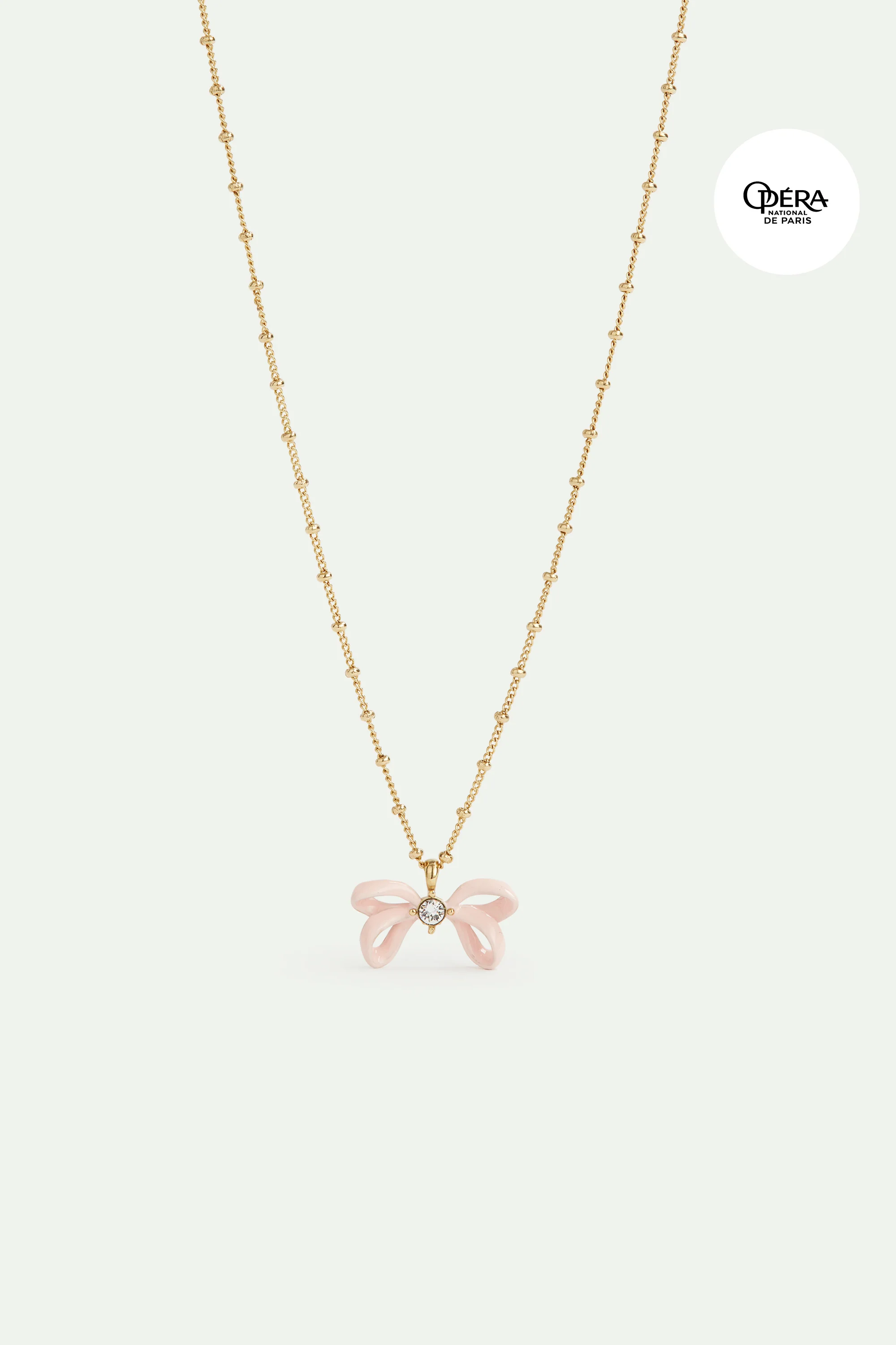 Collier pendentif ruban rose et cristal
