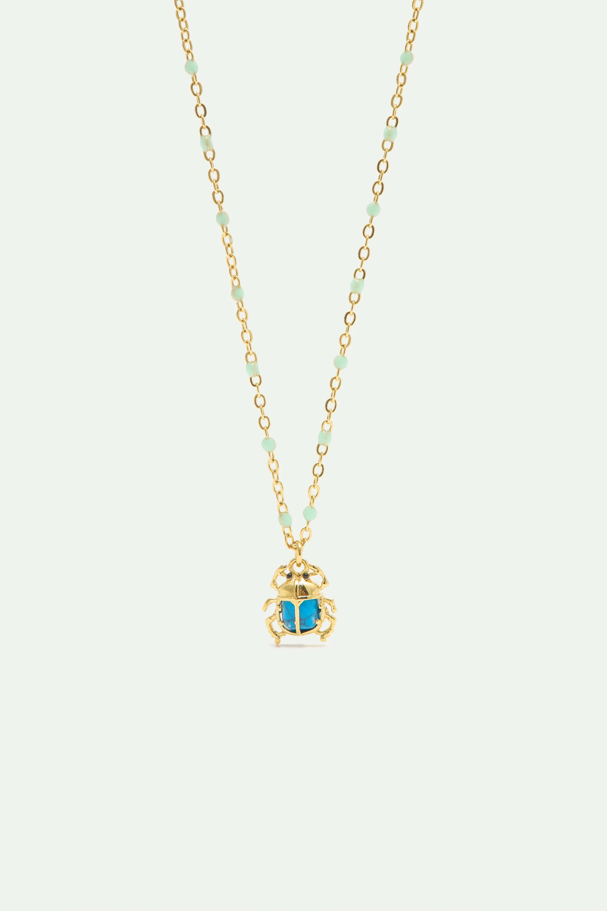 Collier pendentif Scarabée turquoise et doré