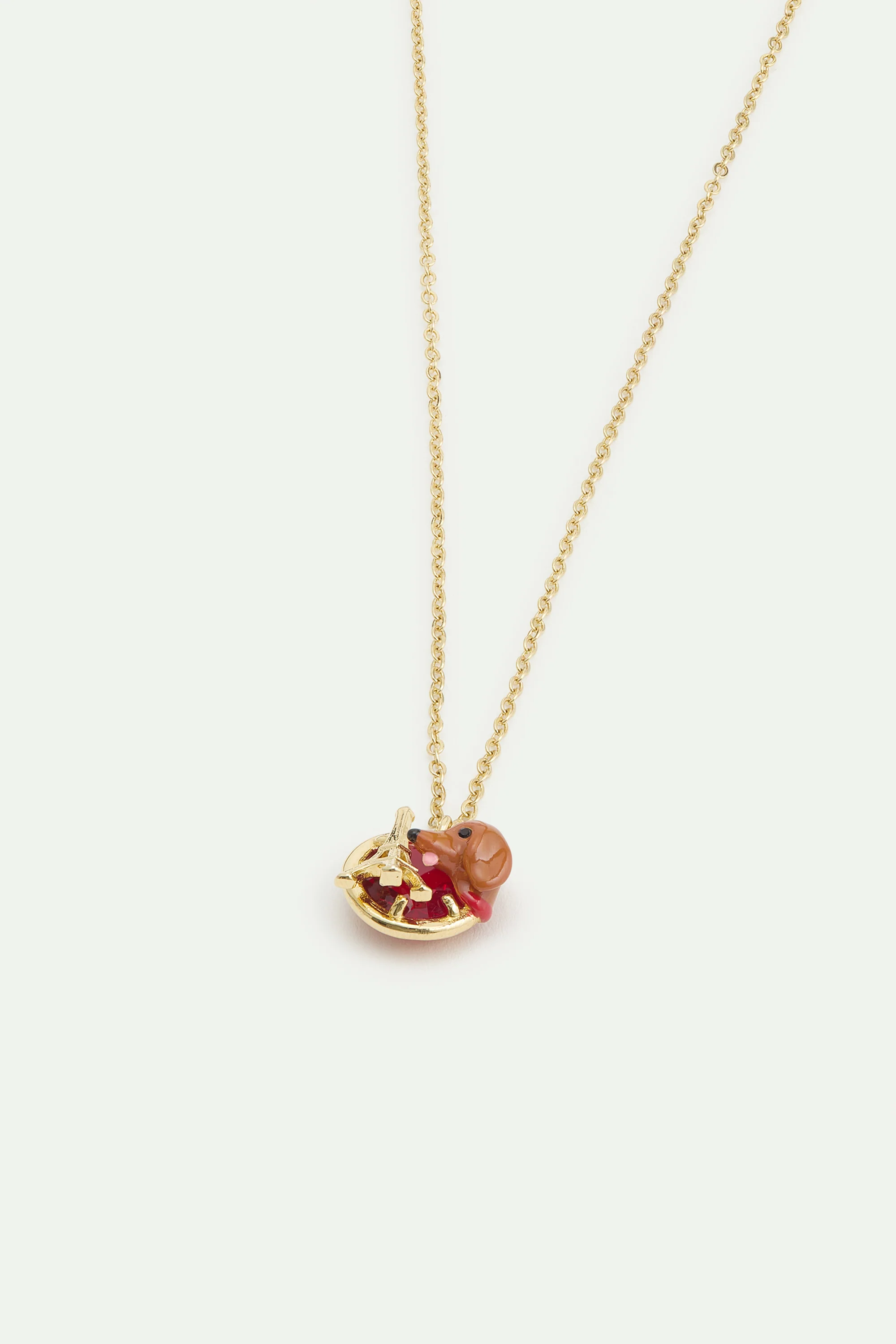 Collier pendentif teckel, tour Eiffel, pierre ronde rouge - Image 3