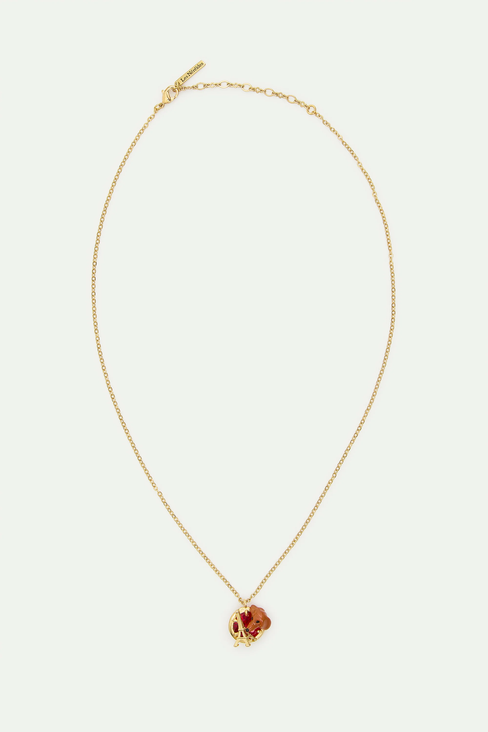 Collier pendentif teckel, tour Eiffel, pierre ronde rouge - Image 4