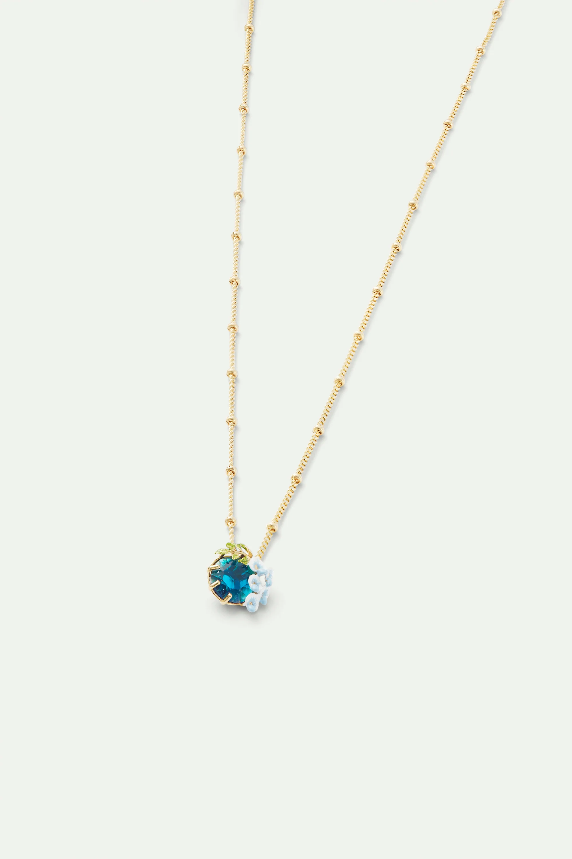 Collier pendentif verre facetté bleu et fleurs de glycine - Image 2