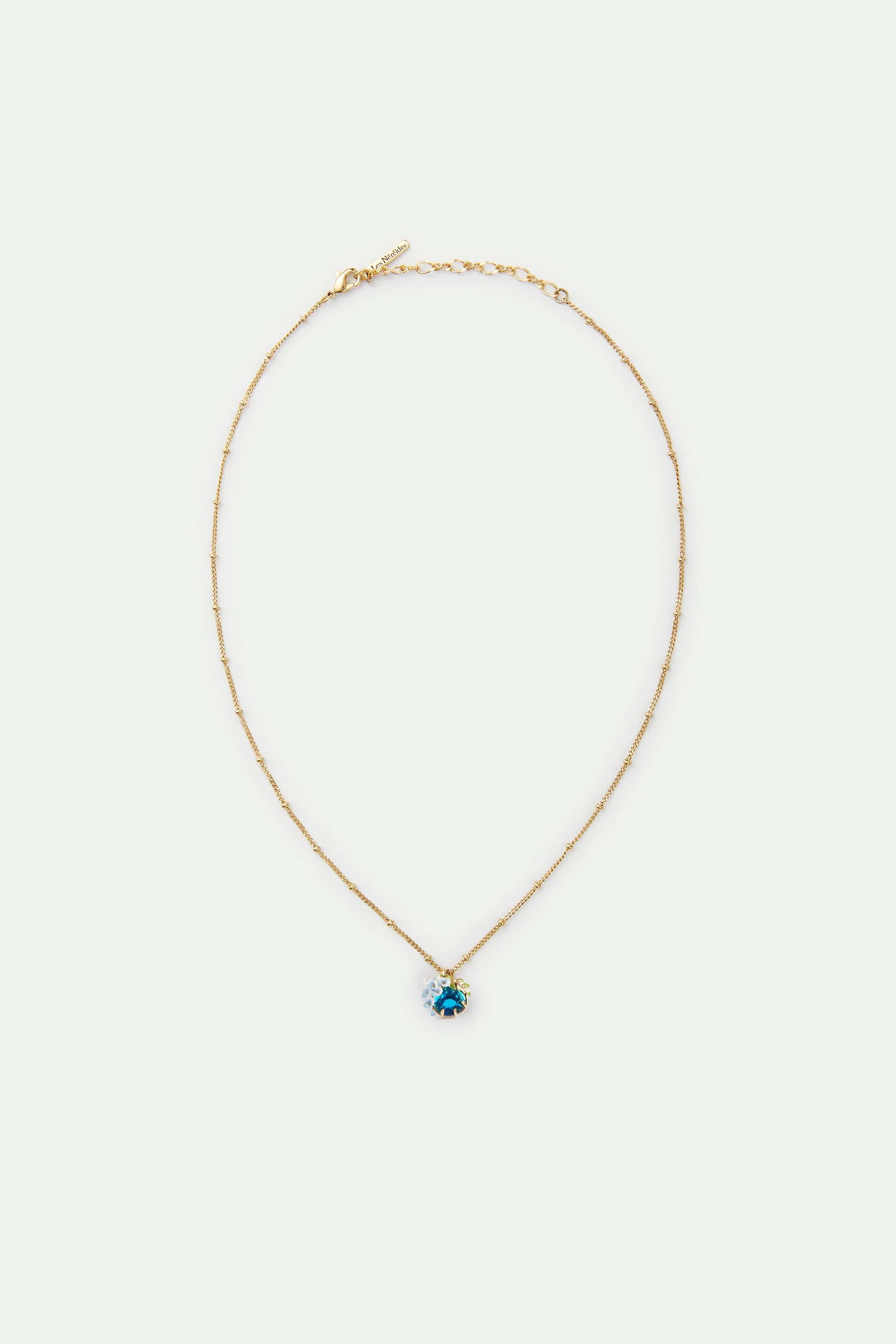 Collier pendentif verre facetté bleu et fleurs de glycine - Image 3