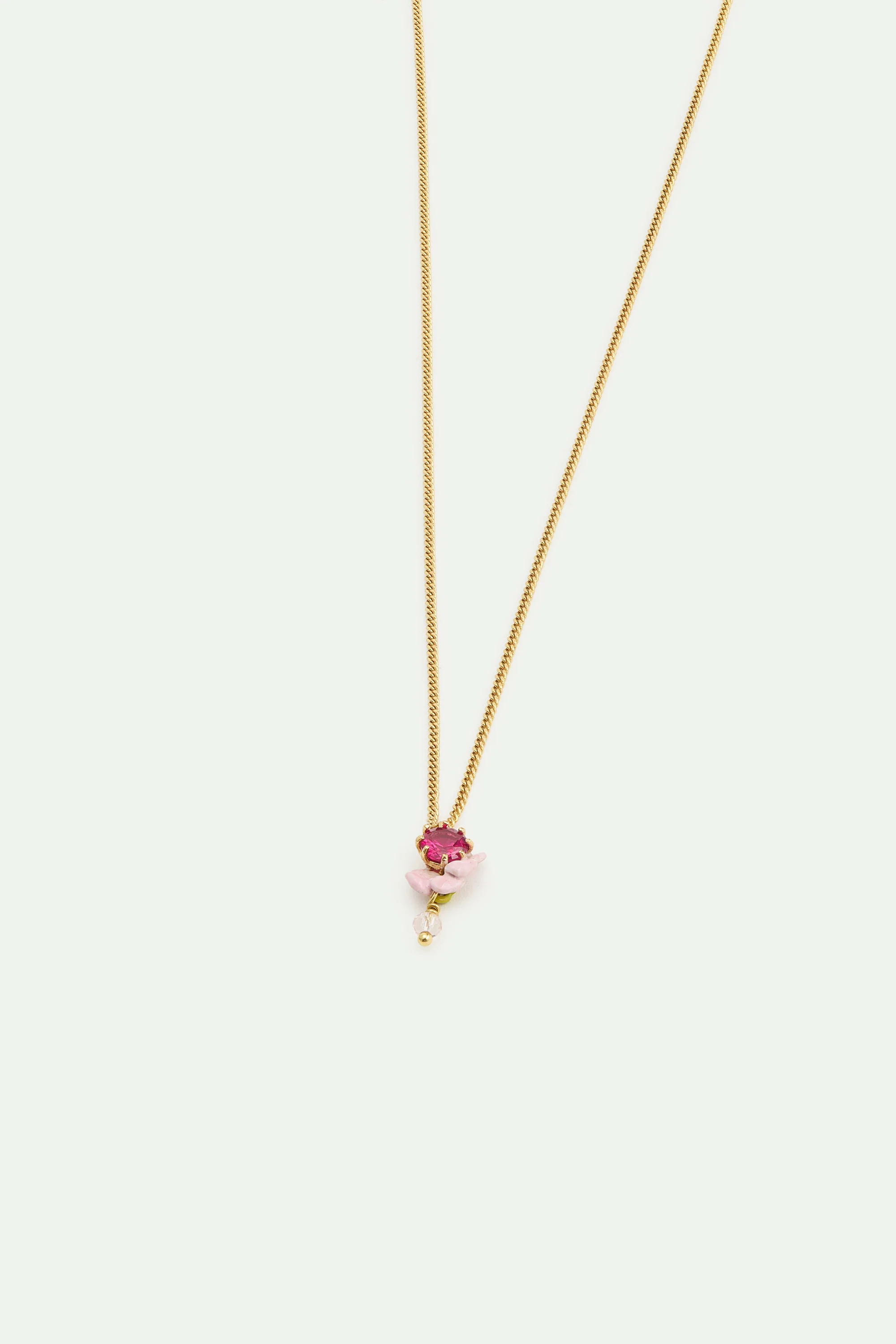 Collier pendentif verre taillé, glycine rose et perle de cristal facetté blanche - Image 2