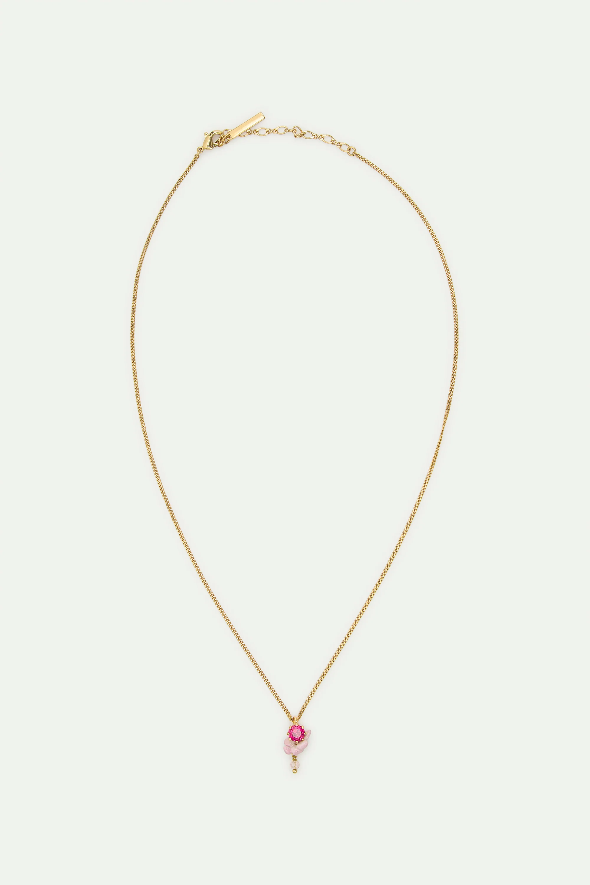 Collier pendentif verre taillé, glycine rose et perle de cristal facetté blanche - Image 3