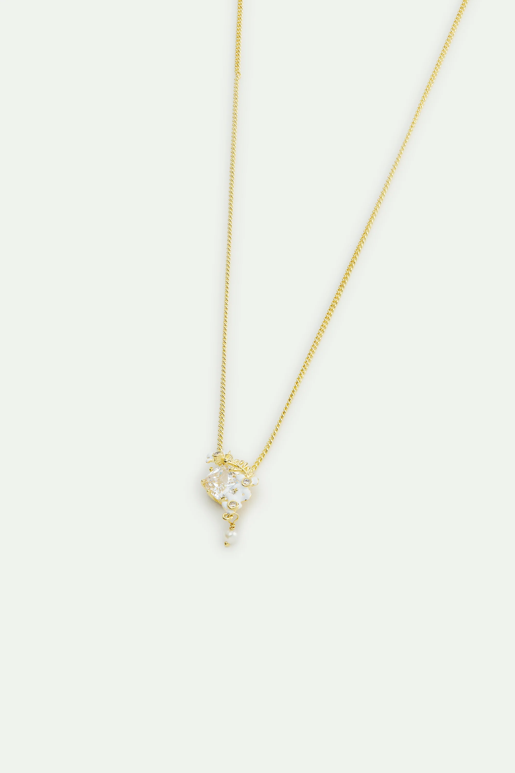 Collier pierre facetté, laurier, glycine blanche et perle de culture - Image 2