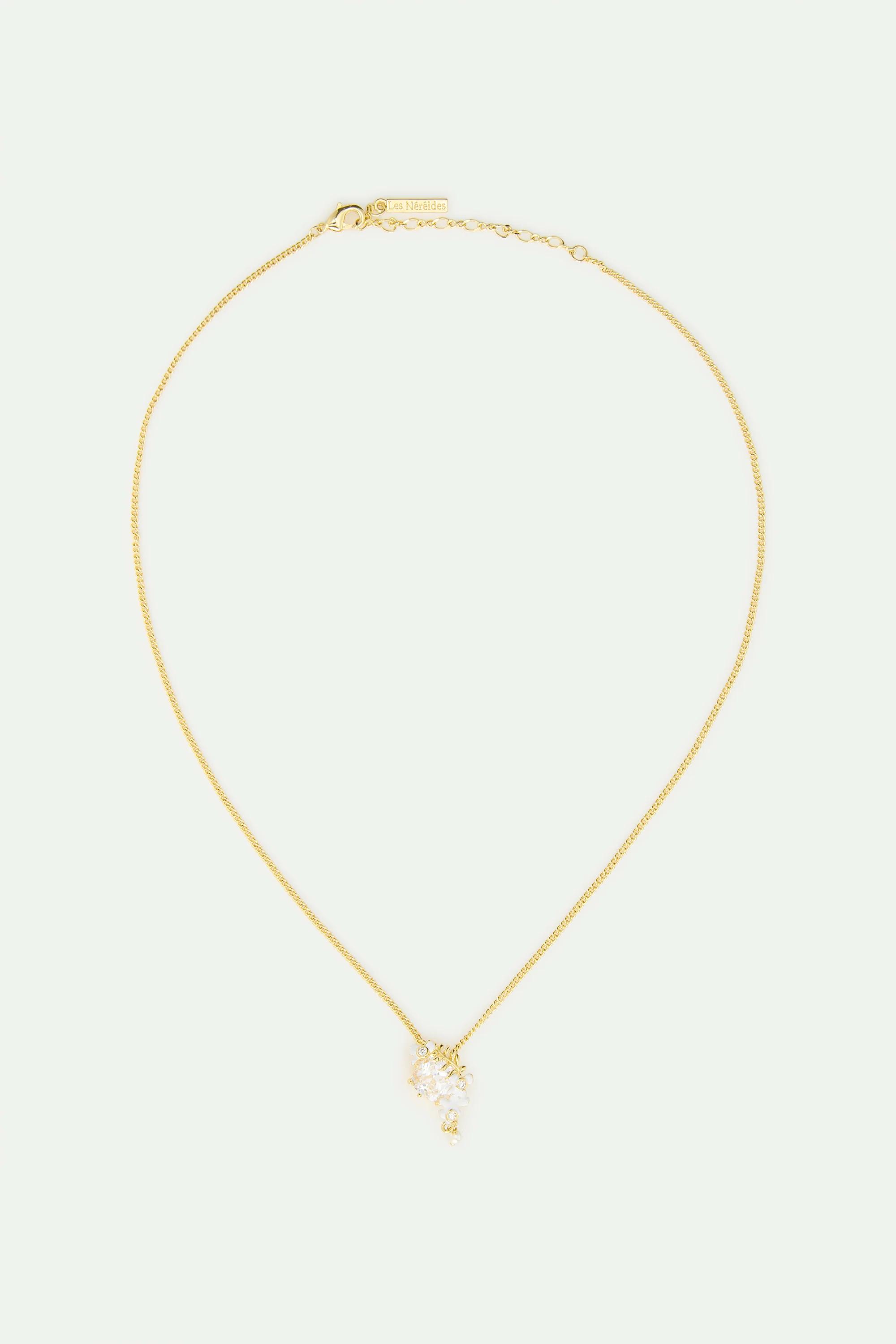 Collier pierre facetté, laurier, glycine blanche et perle de culture - Image 3