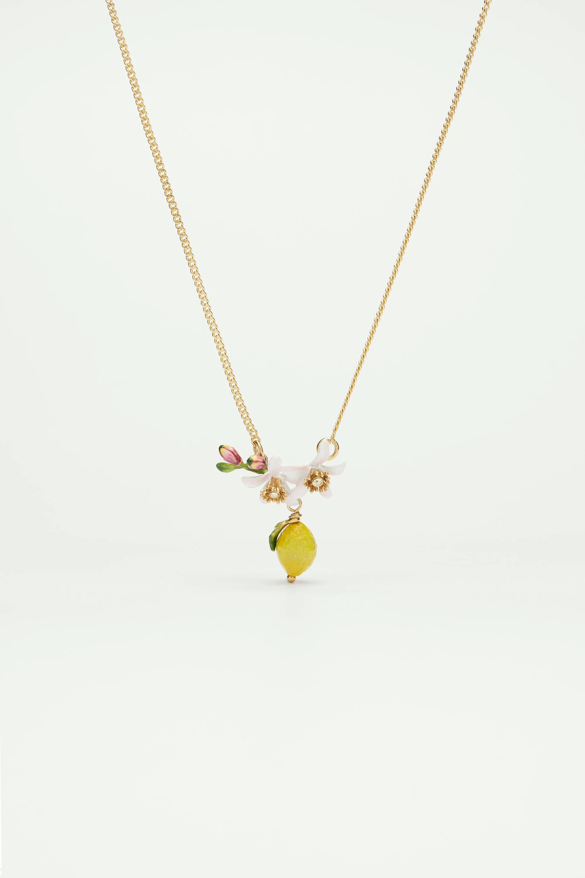 Collier plastron citron, bourgeon et fleurs de citronnier