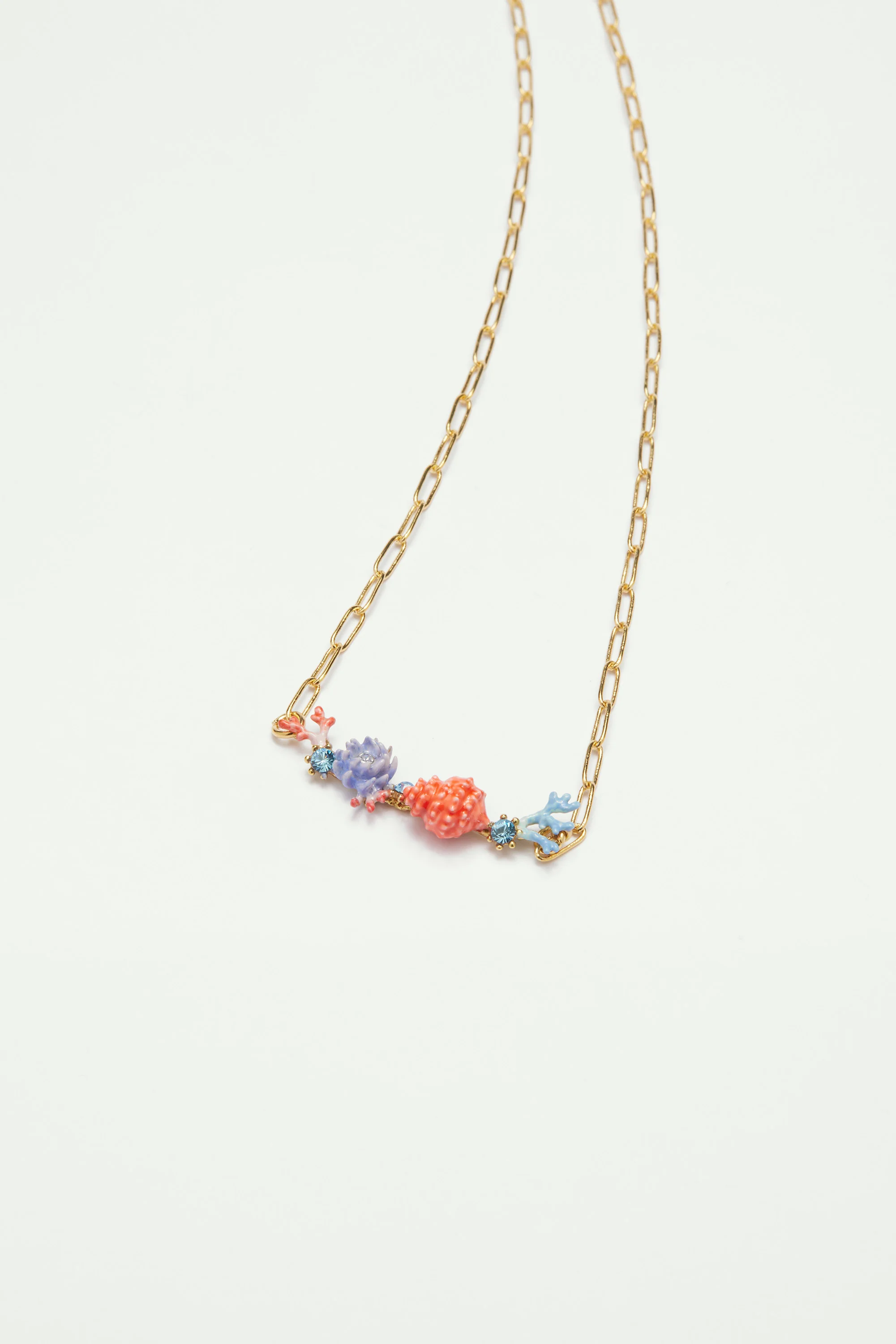 Collier plastron coquillage, coraux et pierre en verre taillé - Image 3