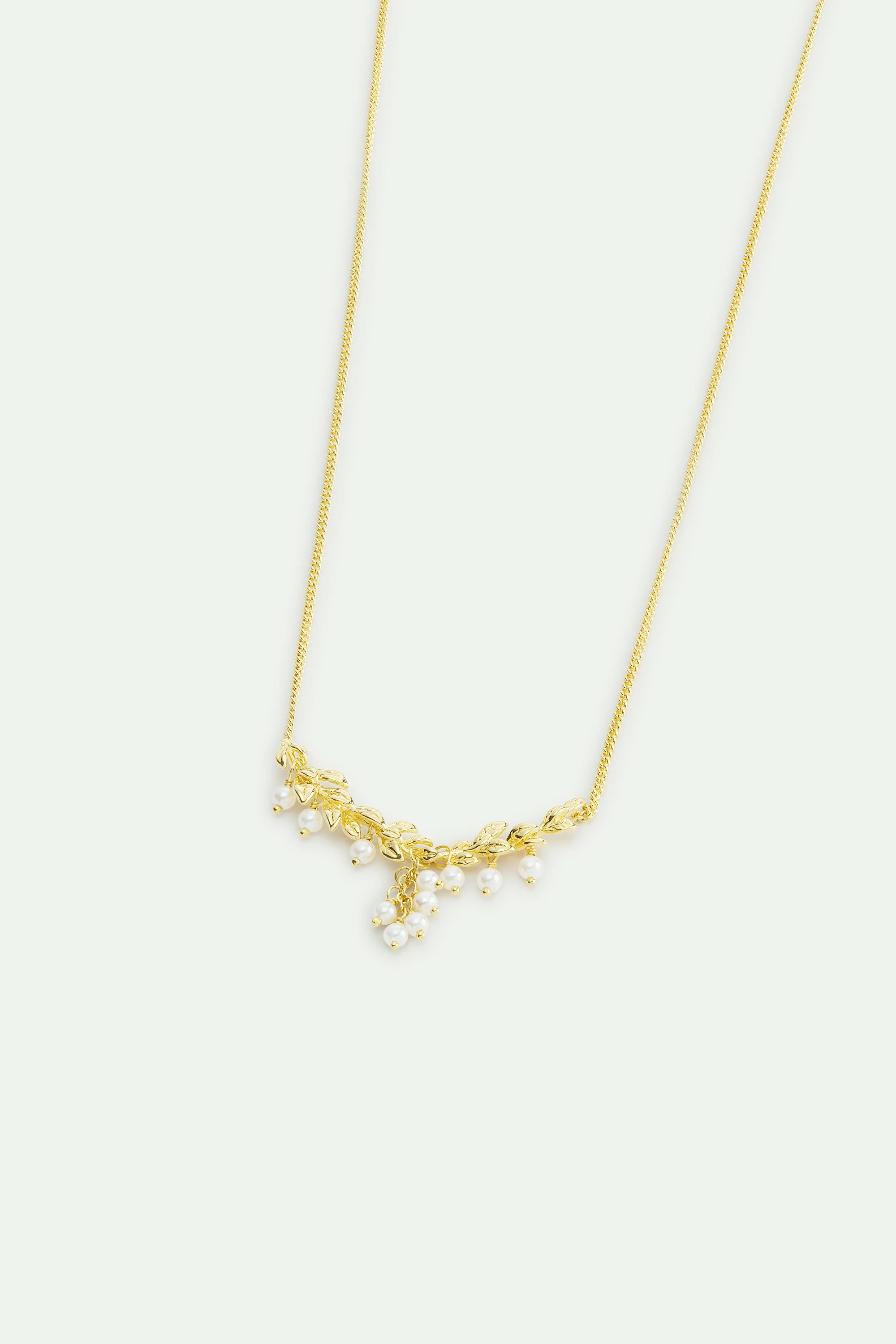 Collier plastron doré et blanc laurier et perles de culture - Image 3