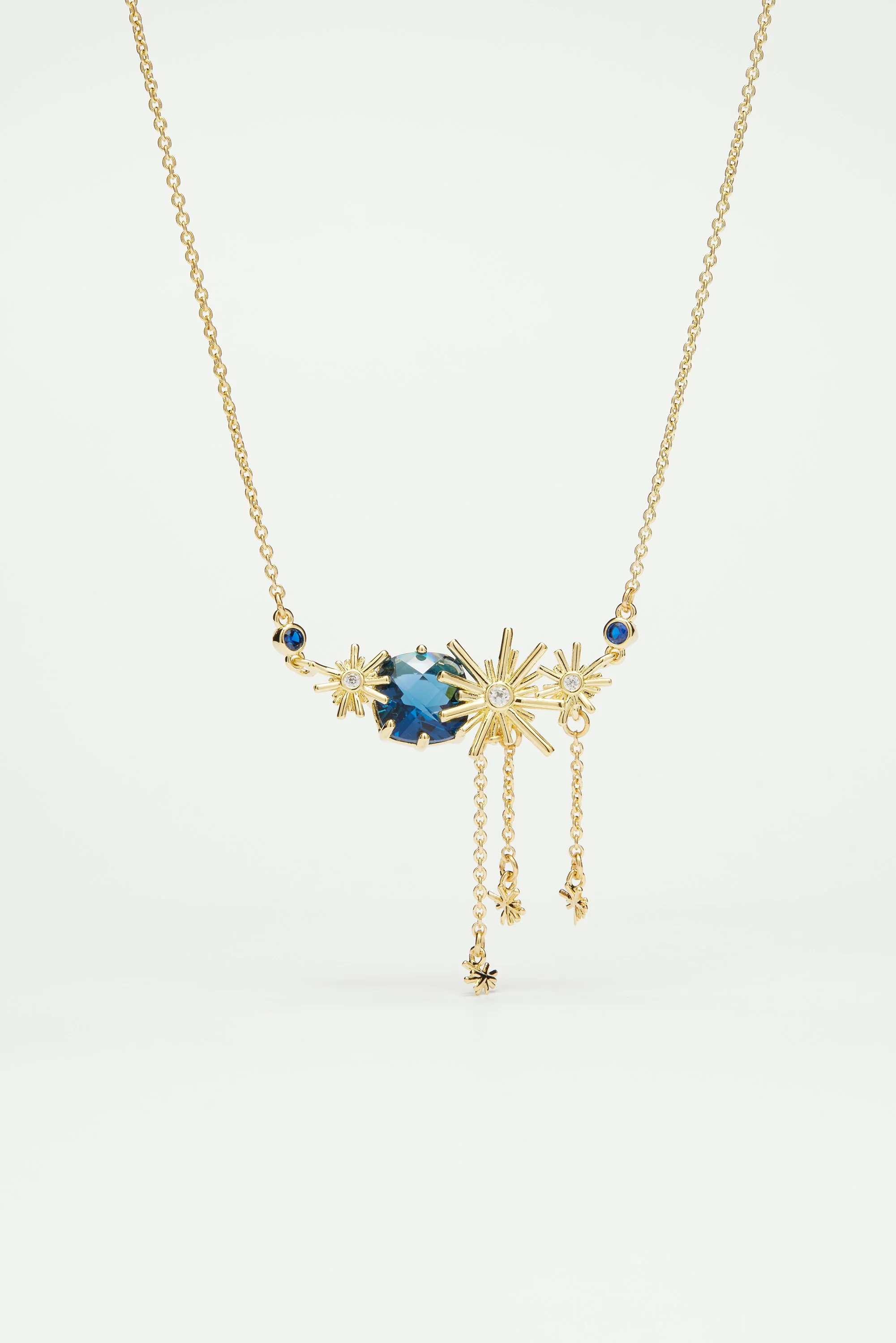 Collier plastron étoiles dorées et pierres bleues