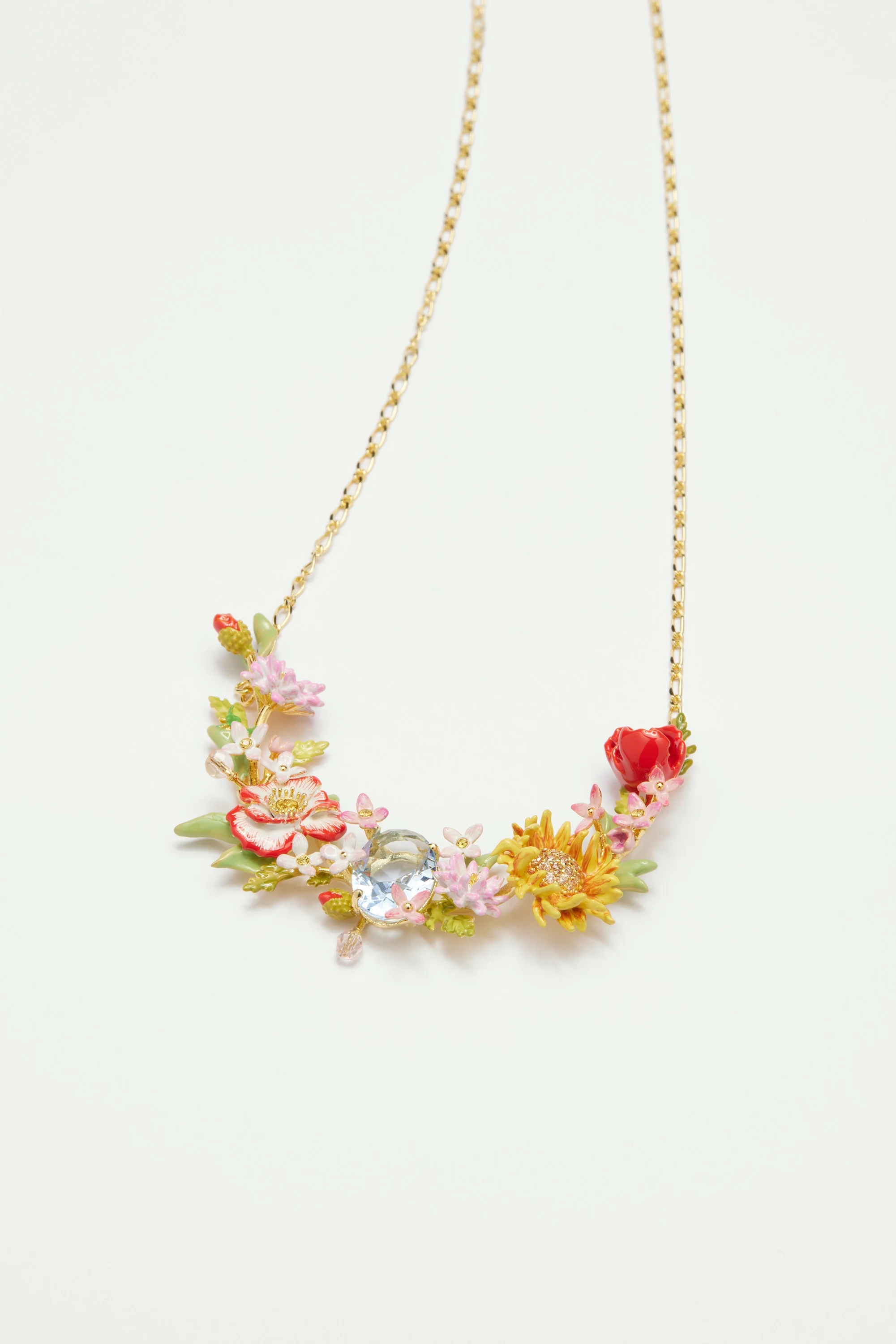 Collier plastron fleurs des champs et pierre bleue - Image 3