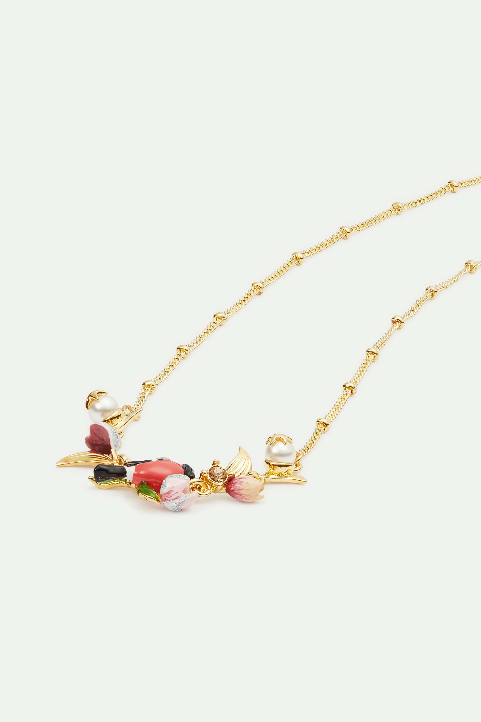 Collier plastron fleurs d'hellébore et bouvreuil pivoine - Image 2