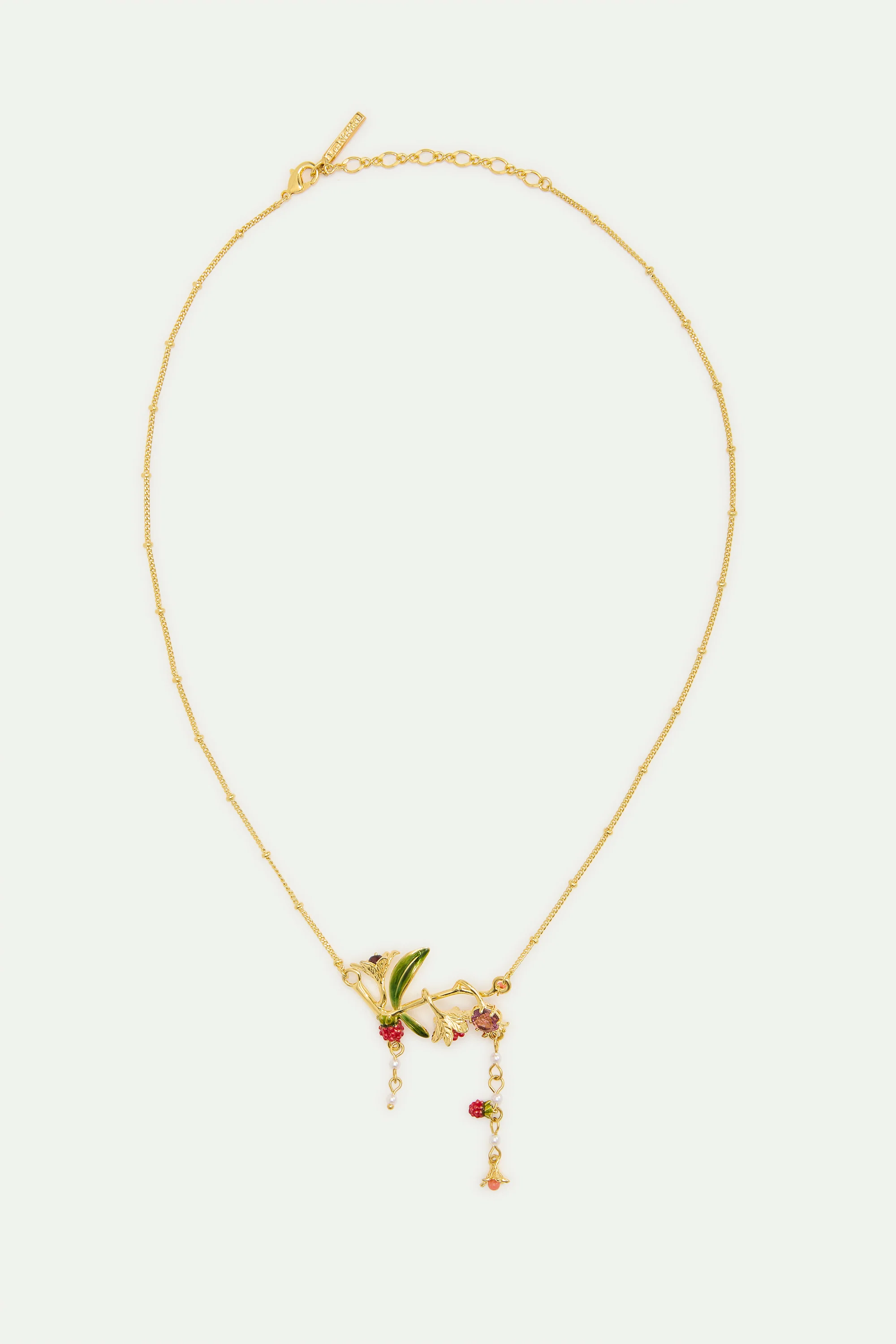 Collier plastron fleurs, framboises, pierre rose et perles - Image 4