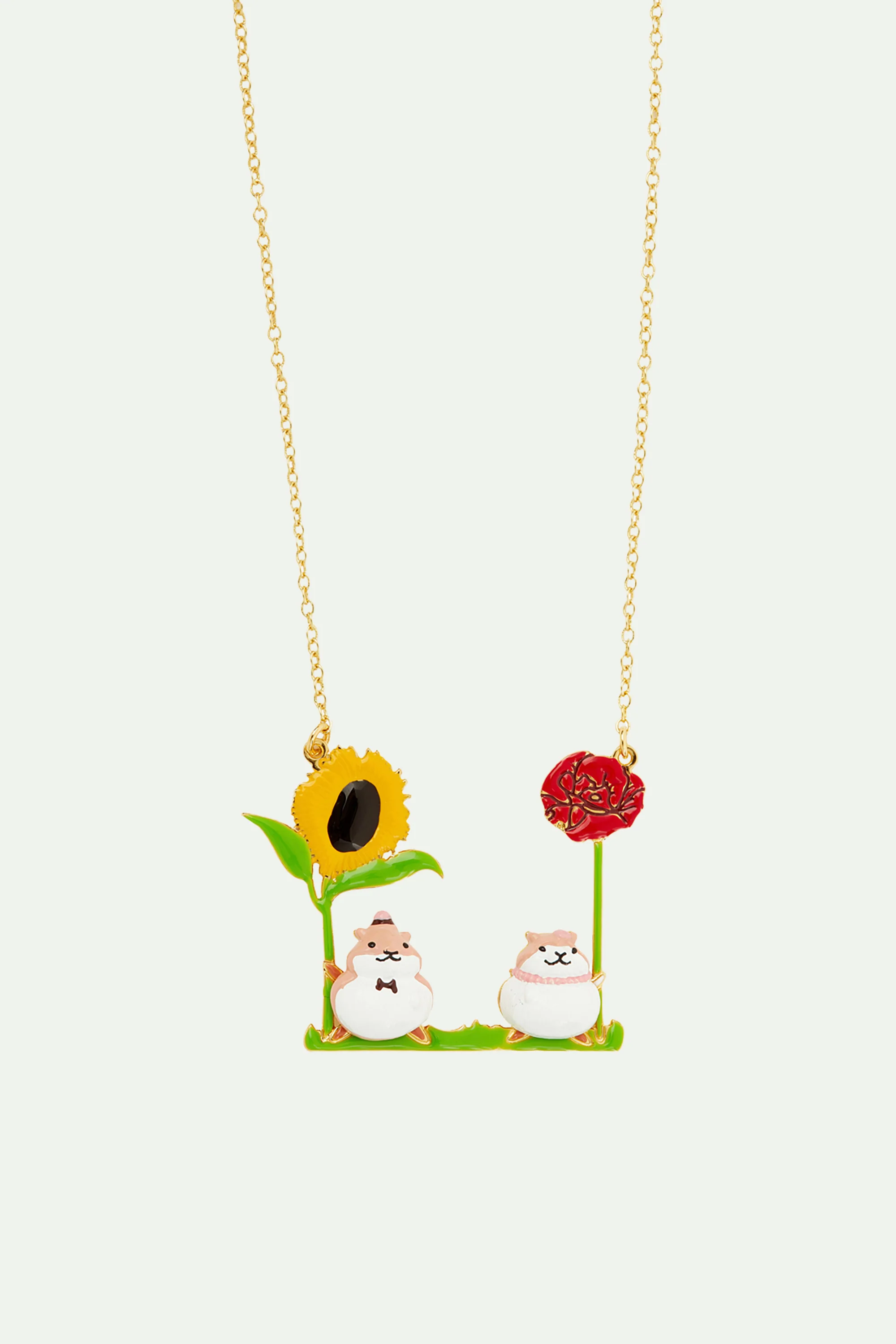 Collier plastron hamsters et fleurs