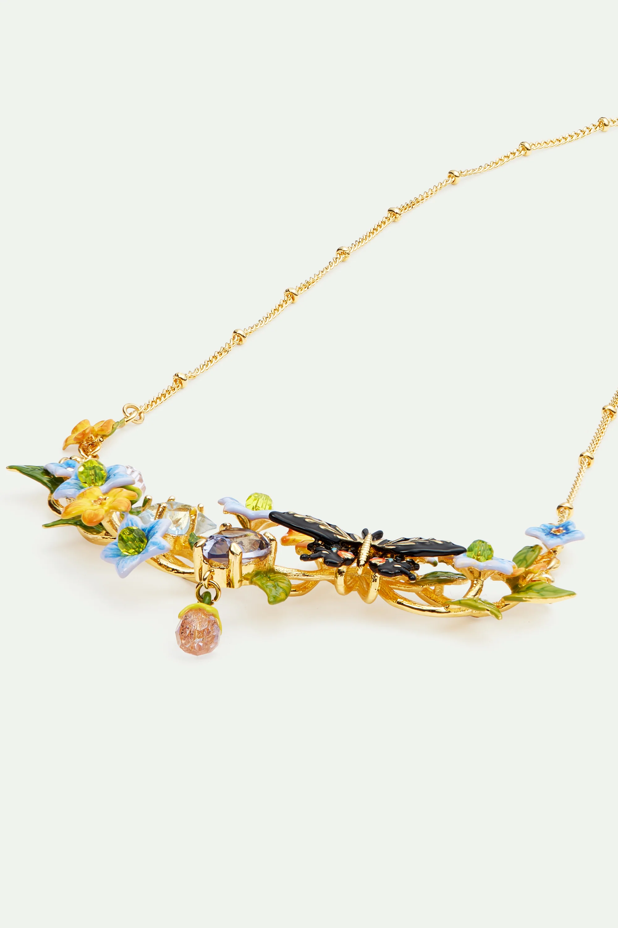 Collier plastron papillon, fleurs de jasmin et verre facetté - Image 3