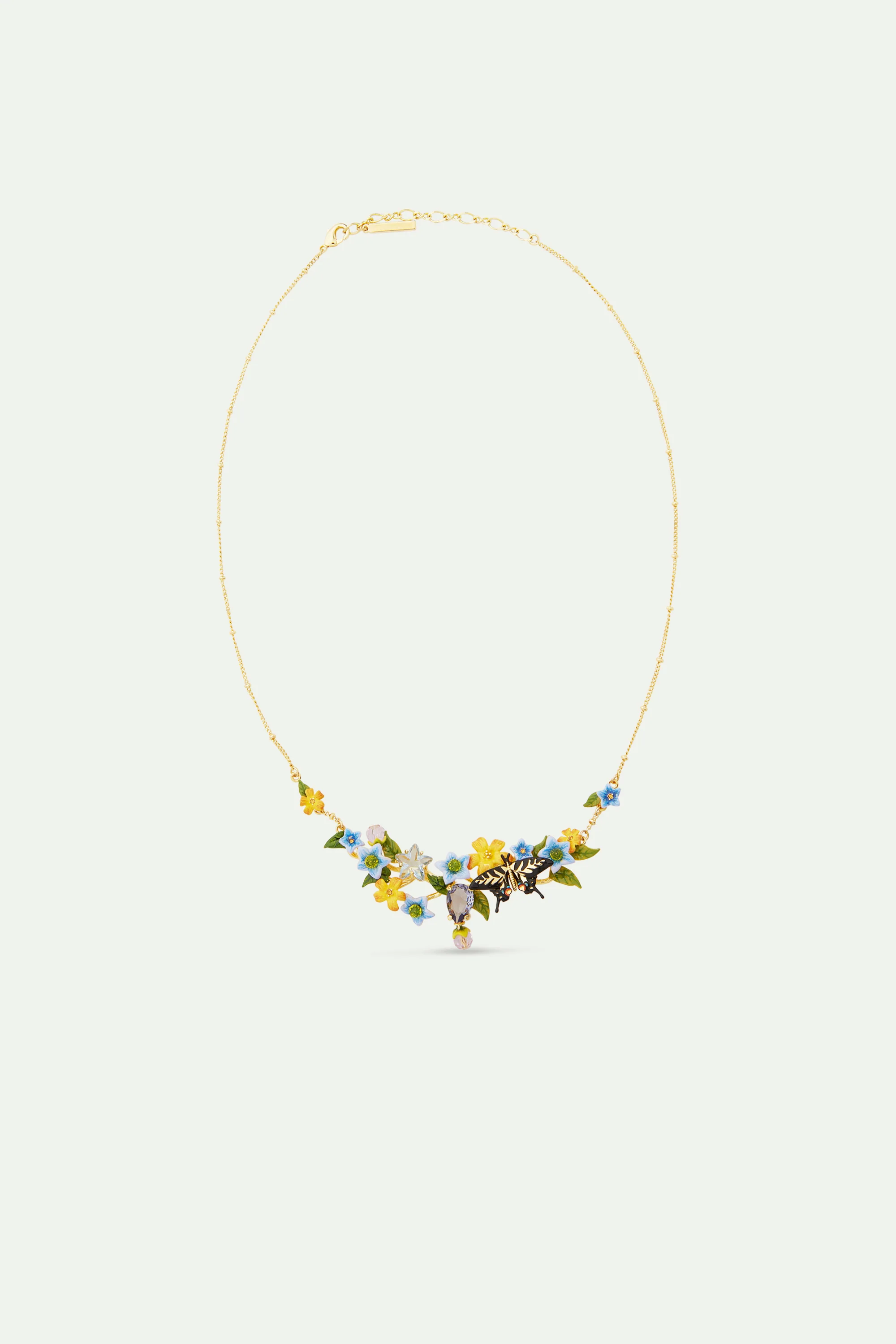 Collier plastron papillon, fleurs de jasmin et verre facetté - Image 4