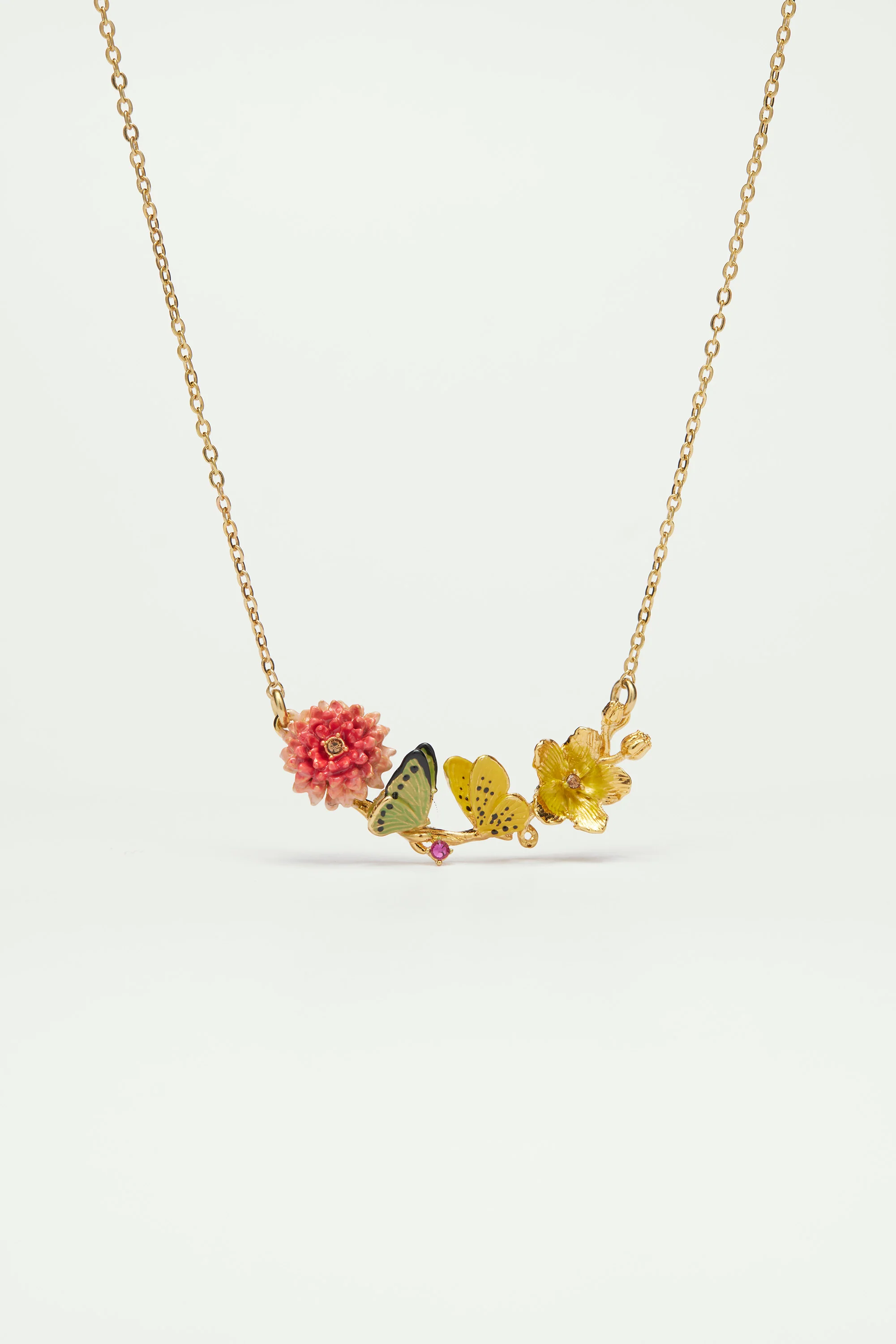 Collier plastron papillons et fleurs