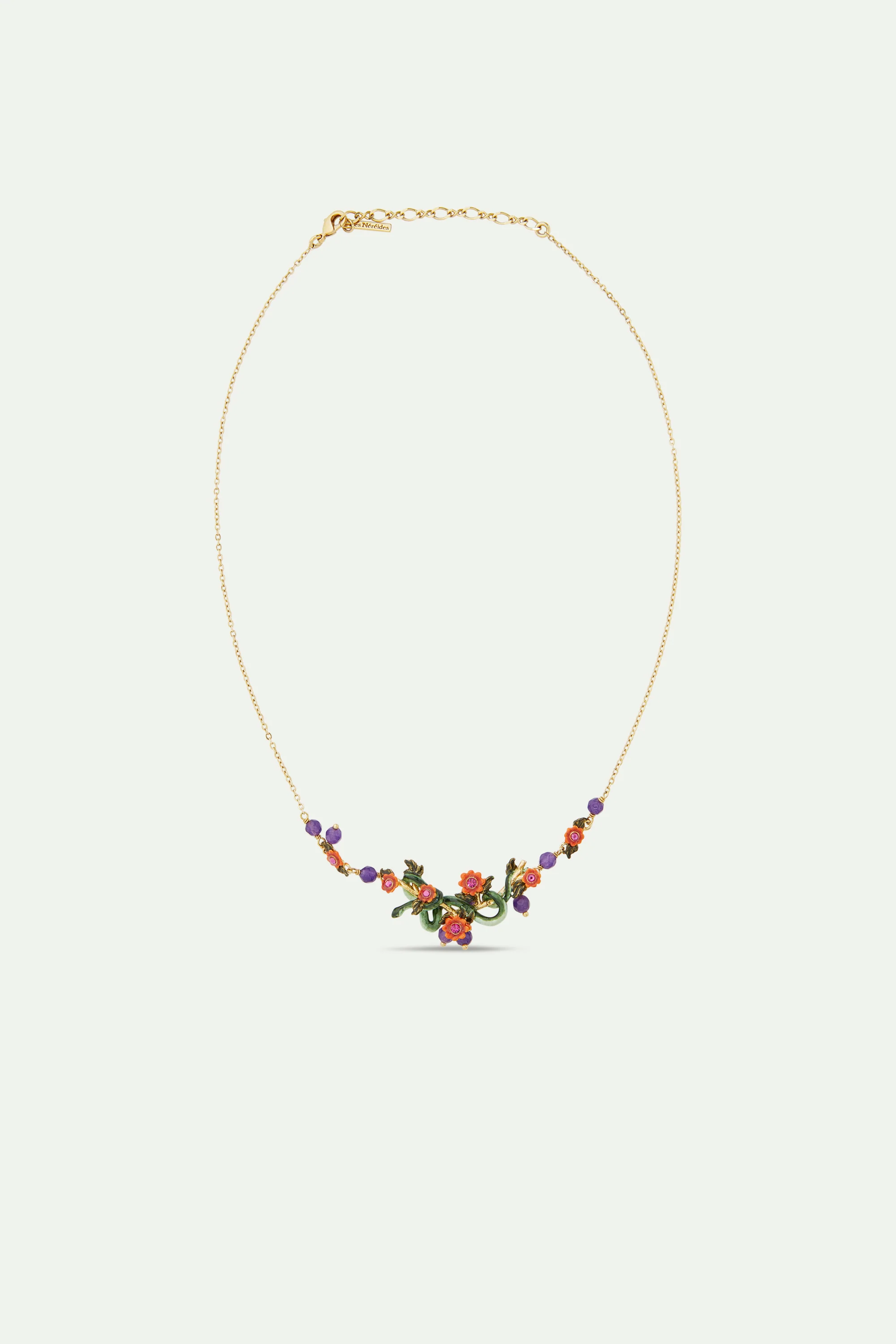 Collier plastron serpent, fleurs rouges et perles de verres - Image 3
