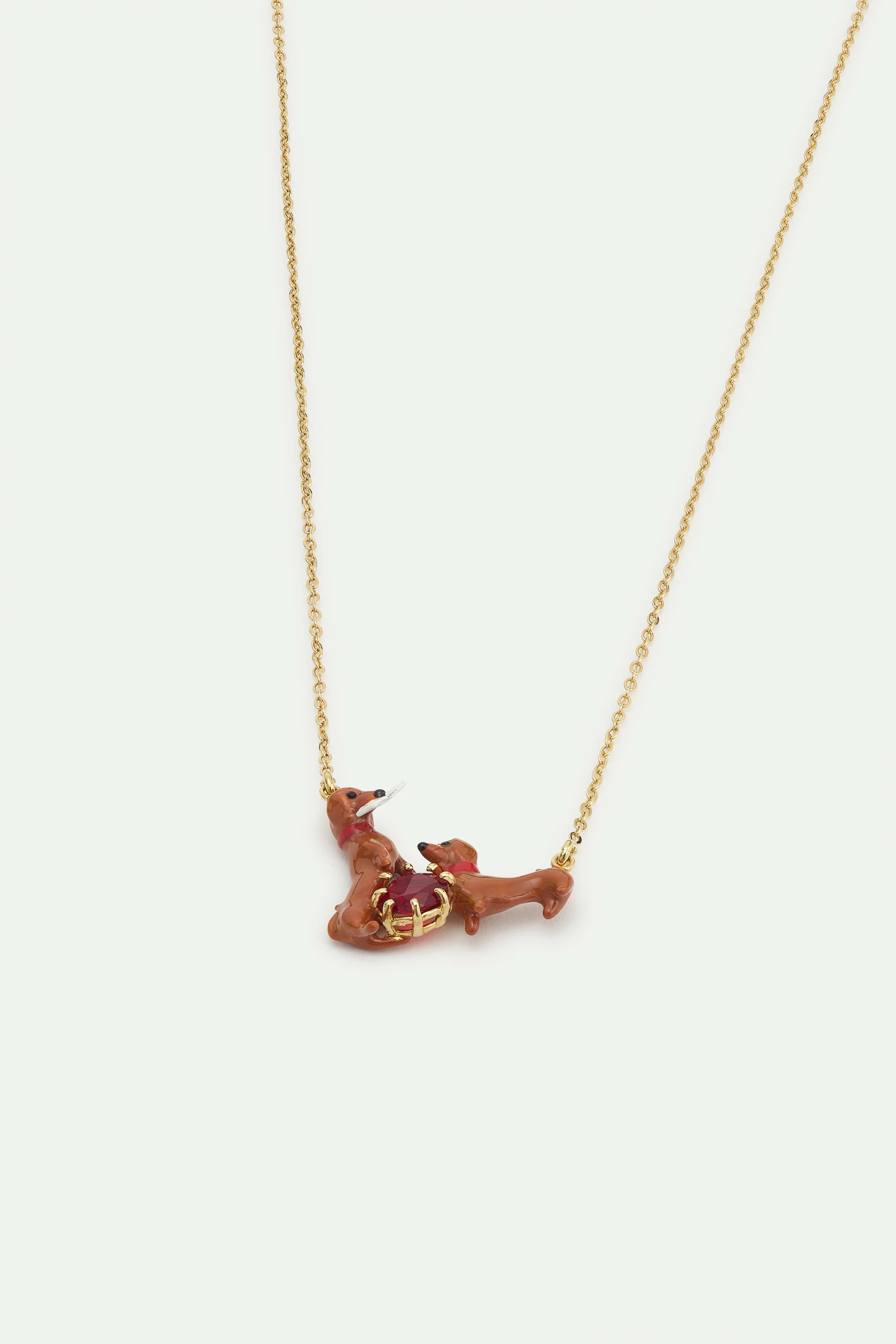 Collier plastron teckels et pierre ronde rouge - Image 2