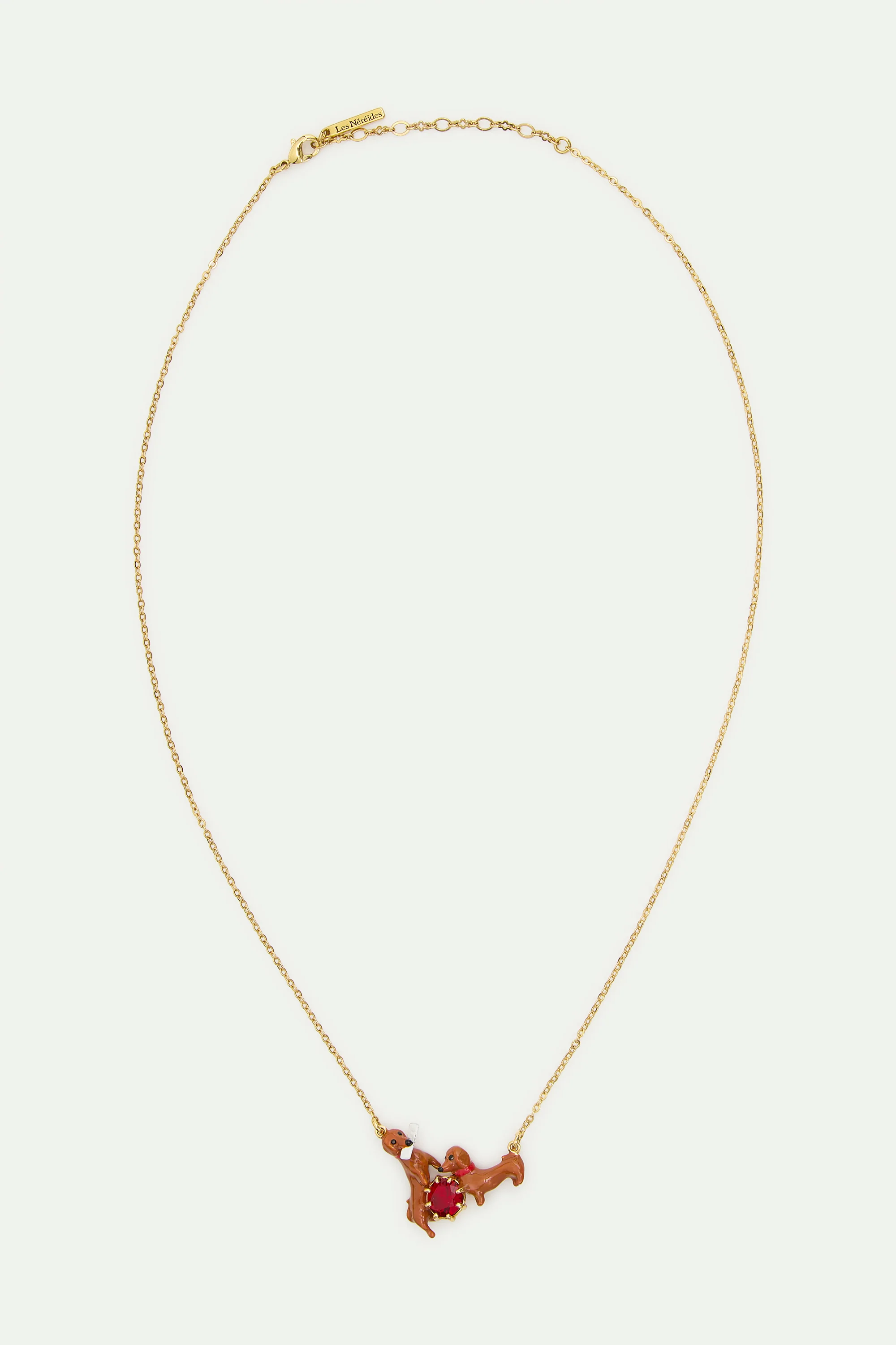 Collier plastron teckels et pierre ronde rouge - Image 3