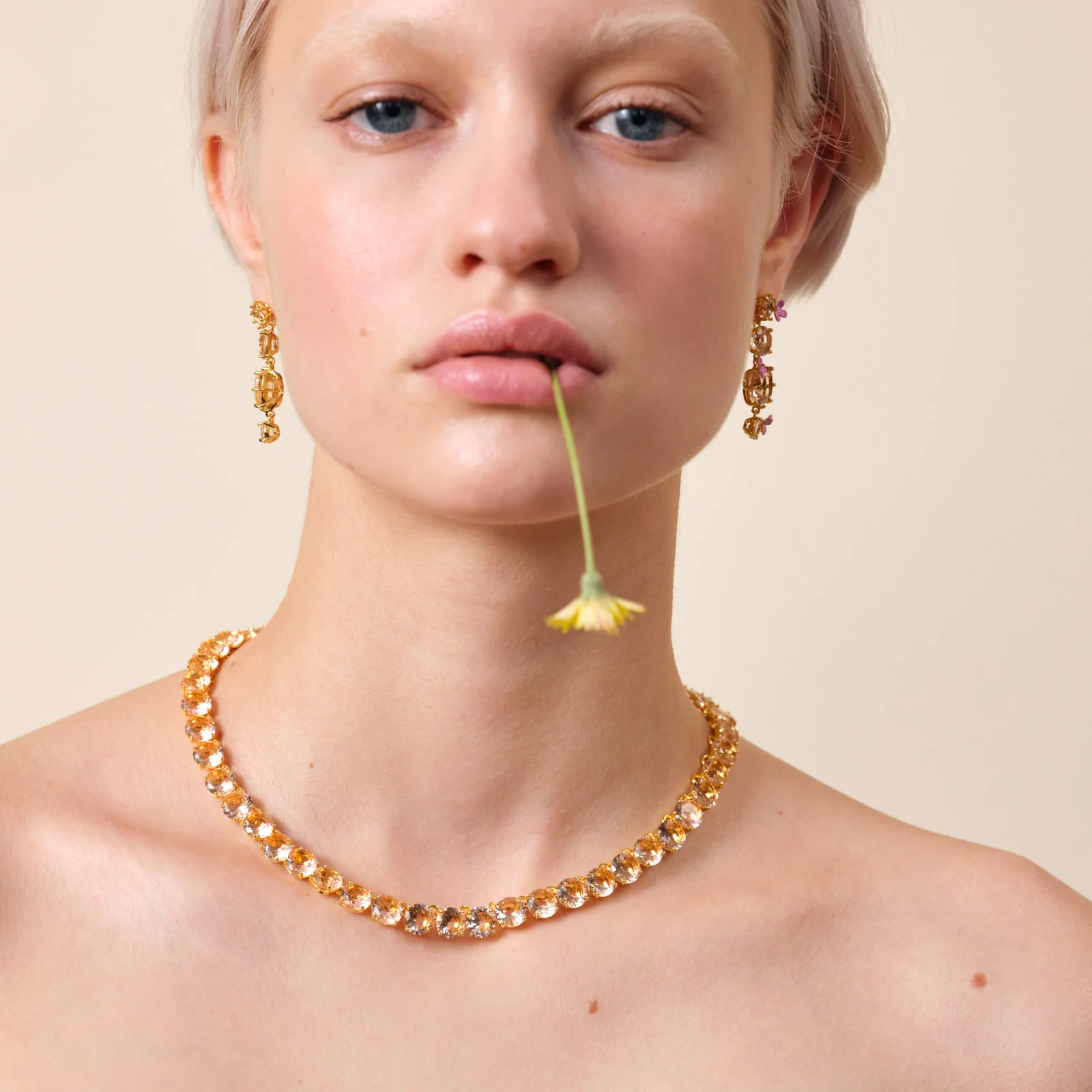 Collier ras de cou pierres rondes la diamantine rose abricot - Image 2