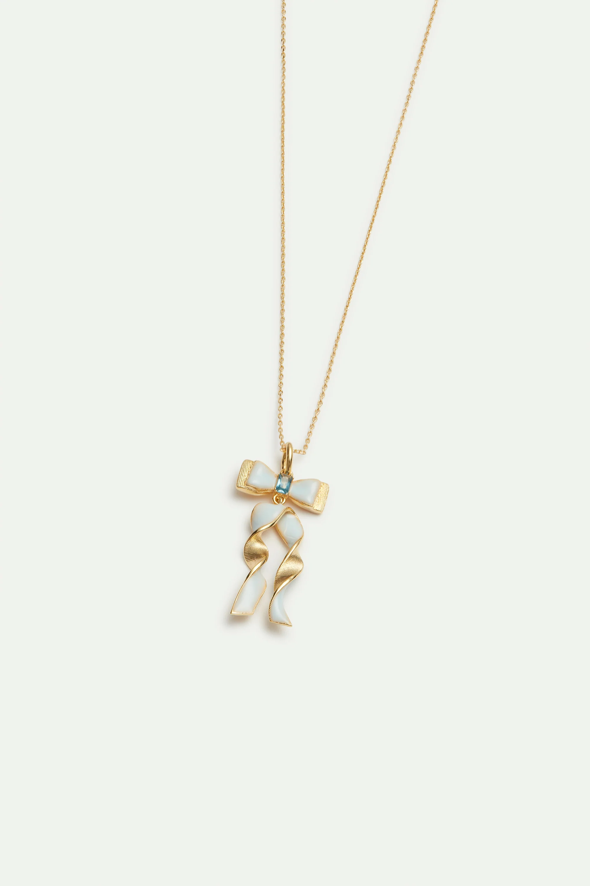 Collier ruban bleu et doré et pierre taillée bleue - Image 3