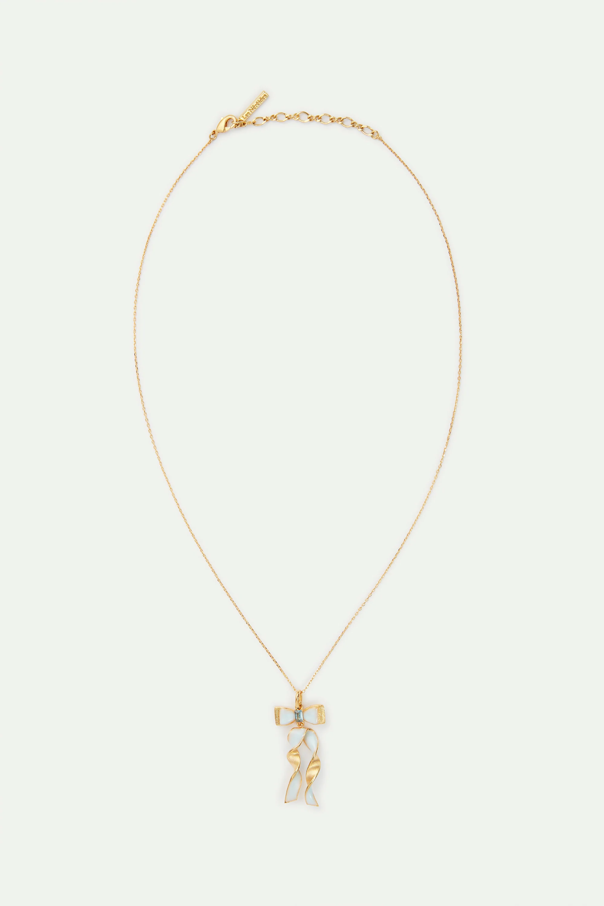 Collier ruban bleu et doré et pierre taillée bleue - Image 4