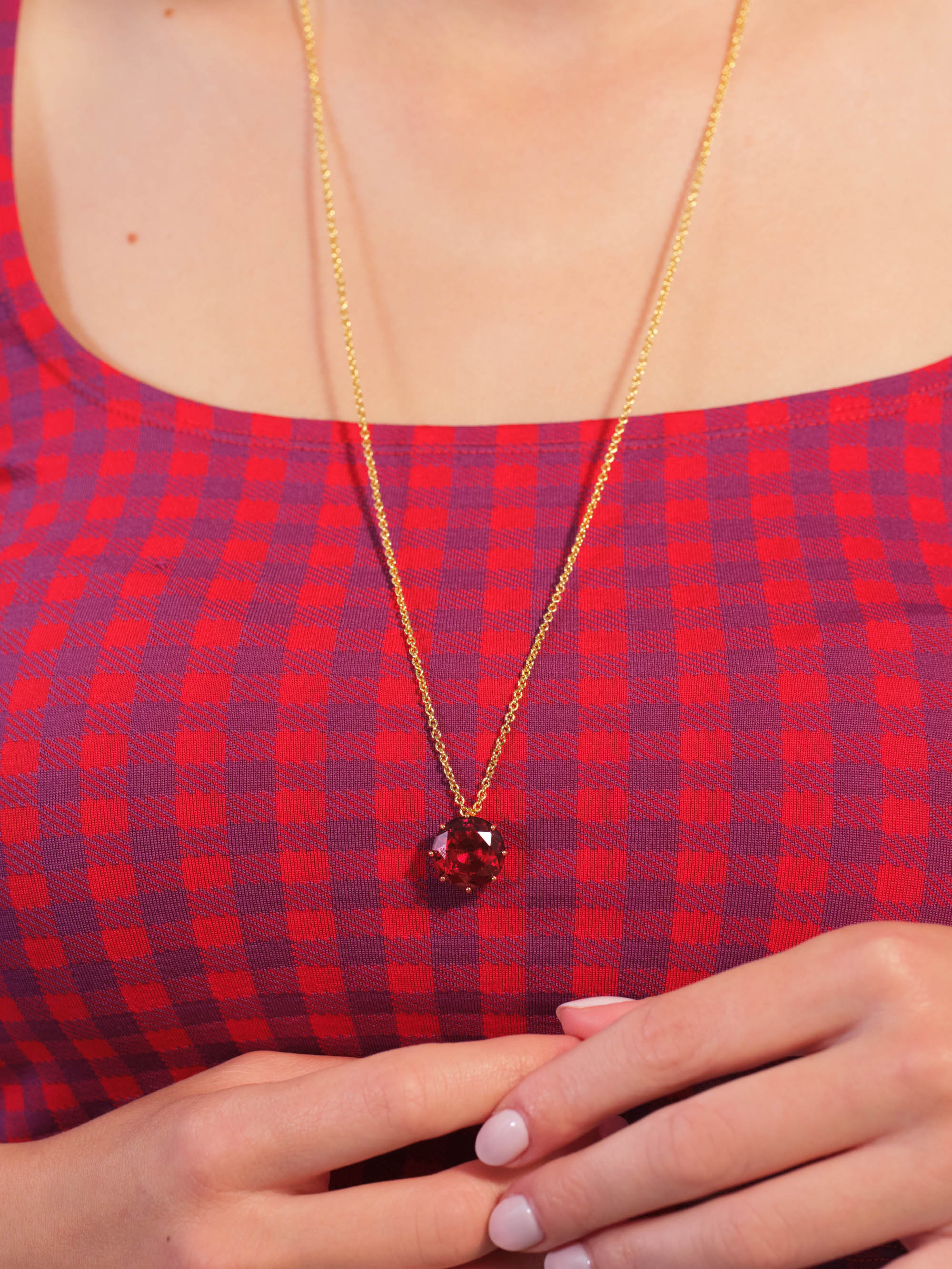 Collier sautoir pierre ronde La Diamantine rouge grenat - Image 2