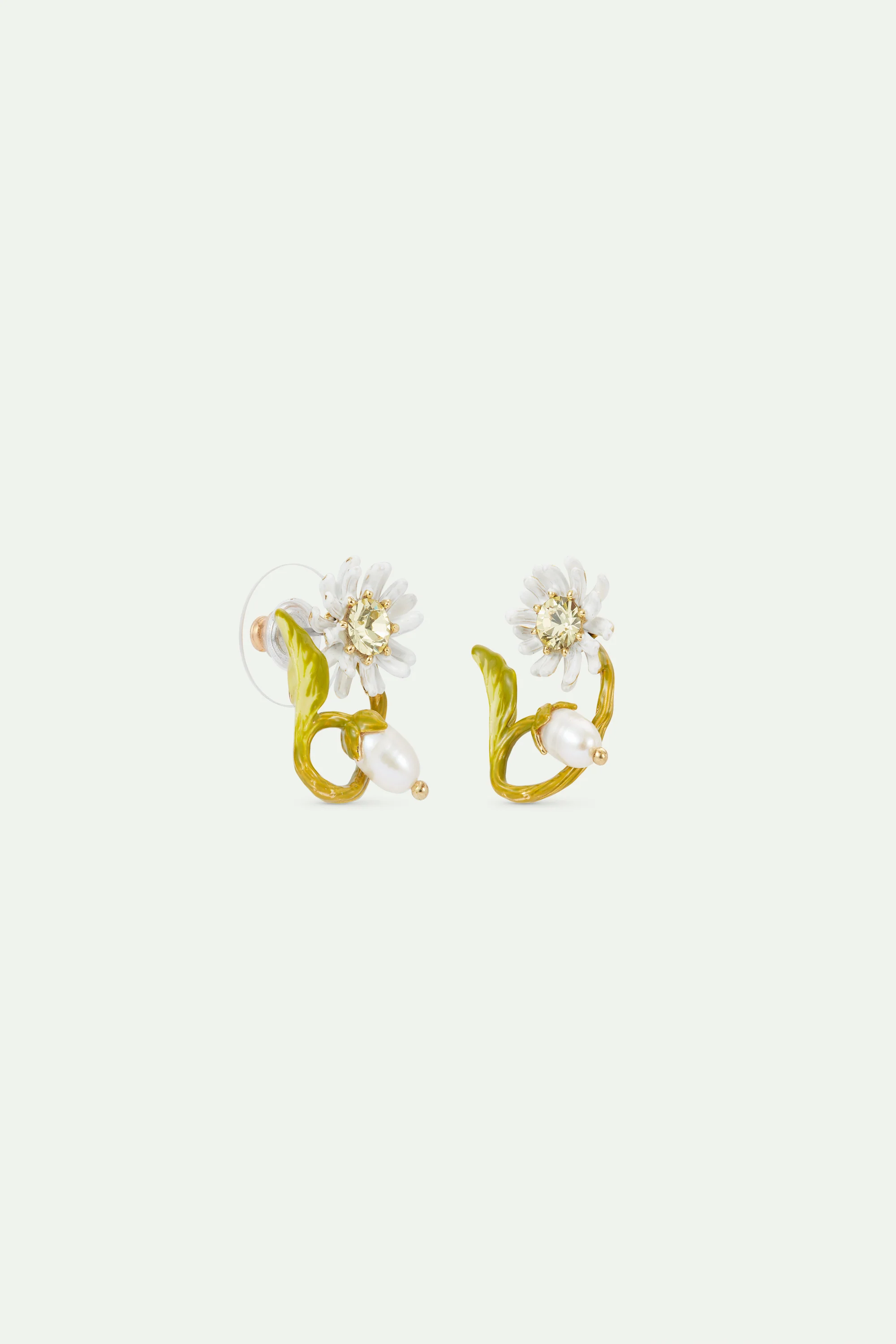 Créoles pâquerette blanche et verte, perle de culture - Image 3