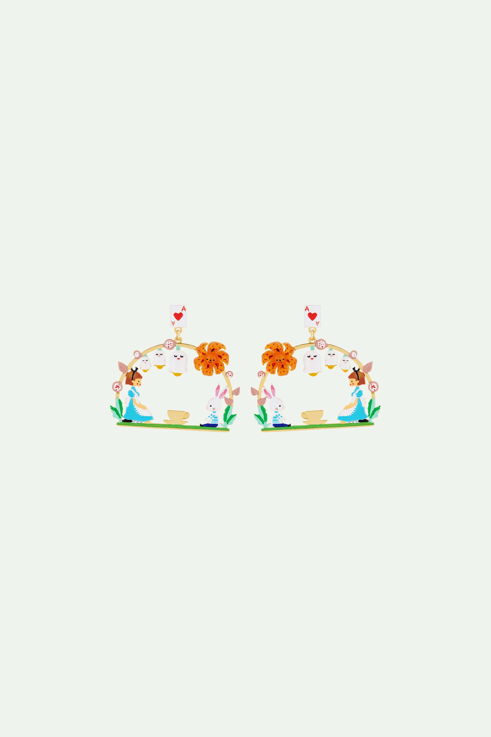 Créoles tiges teatime alice et lapin blanc