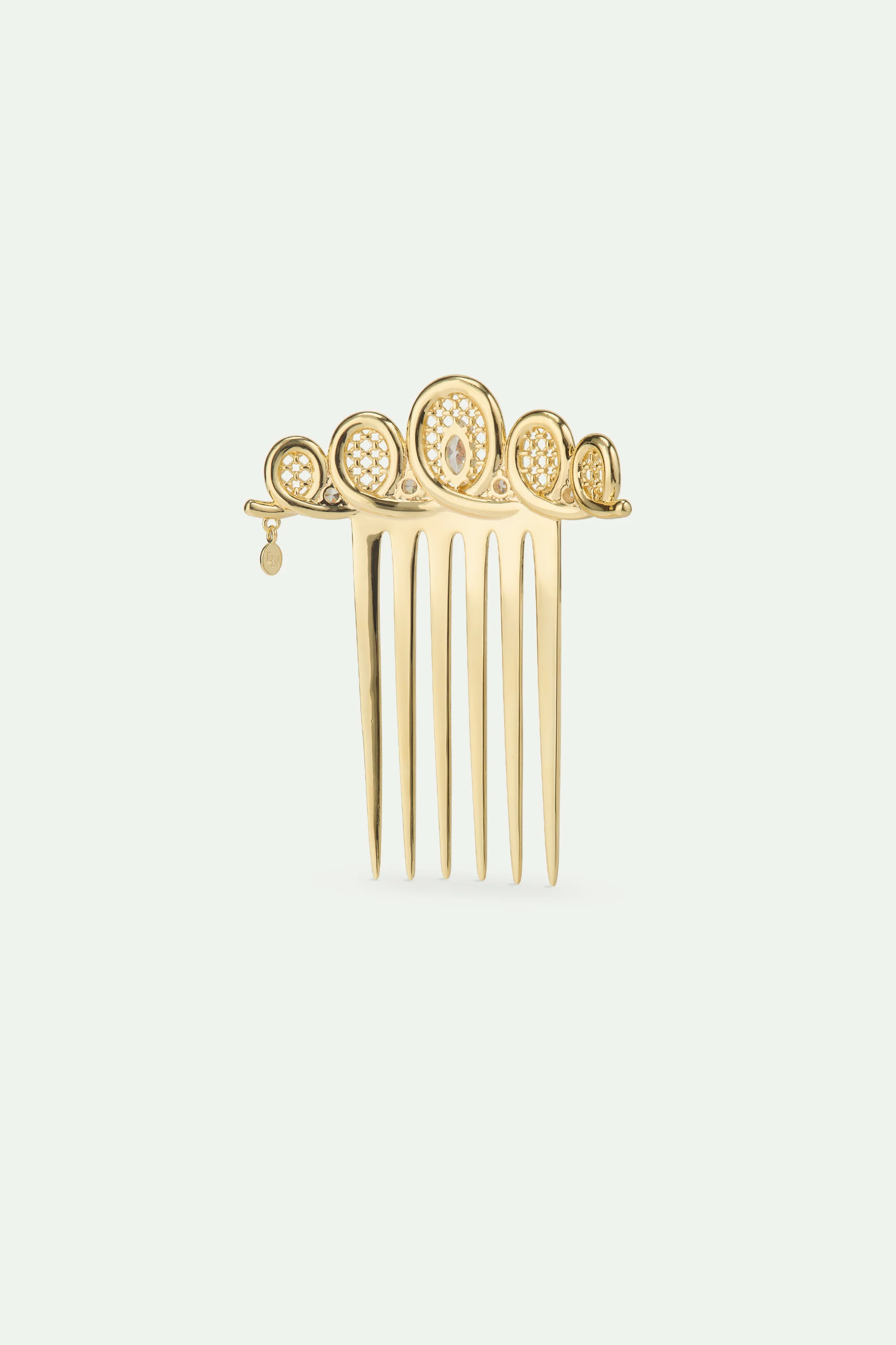 Peigne chignon doré Diadème en filigrane et cristaux - Image 3