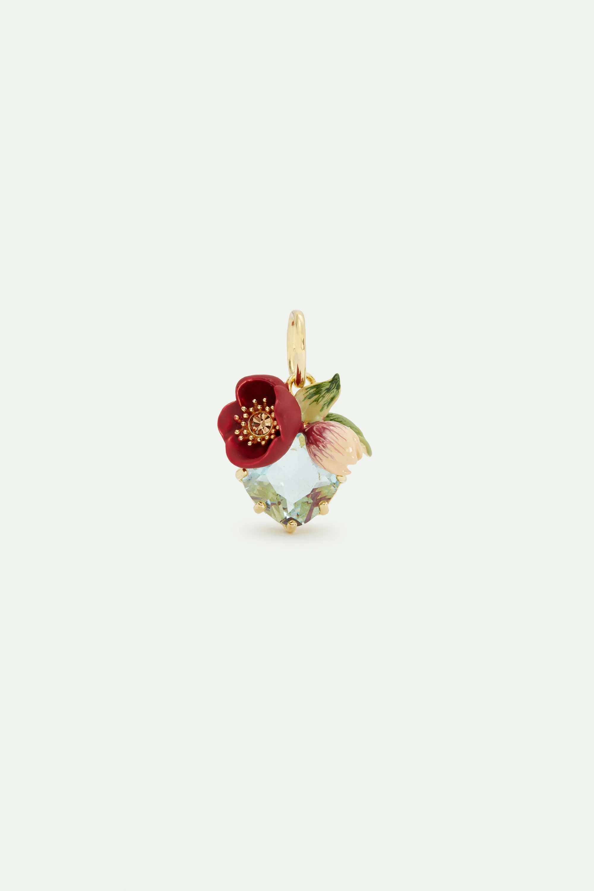 Pendentif héllébore rouge et pierre taillée, Sérénité et Amour