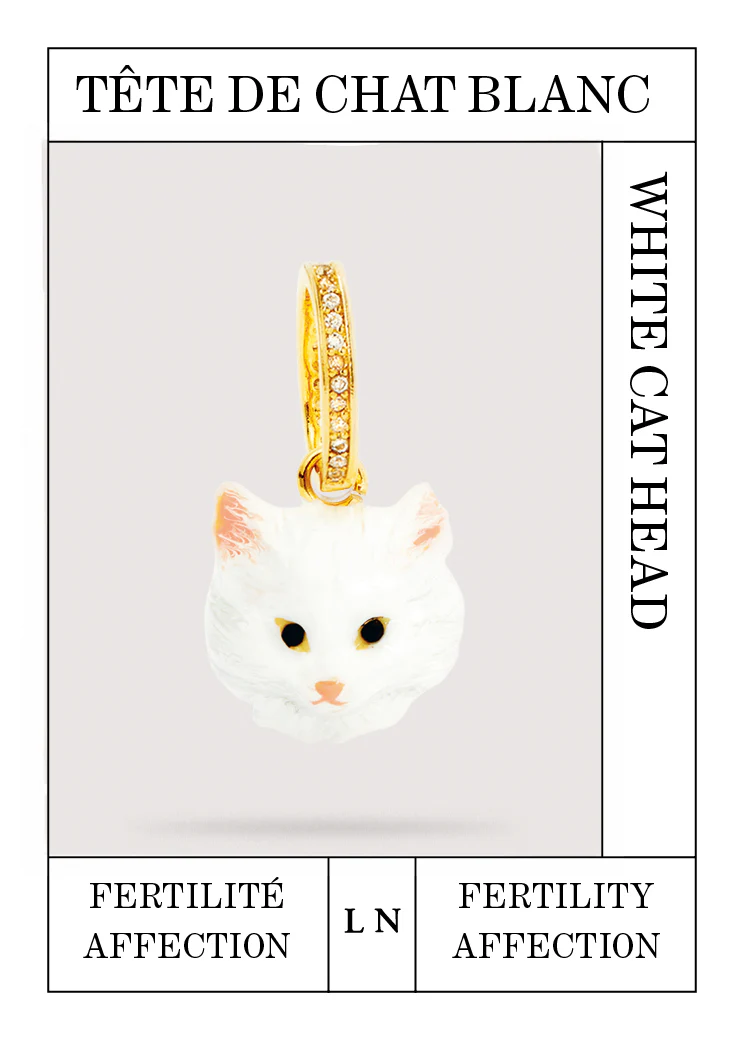 Pendentif tête de chat blanc, Fertilité et Affection - Image 2